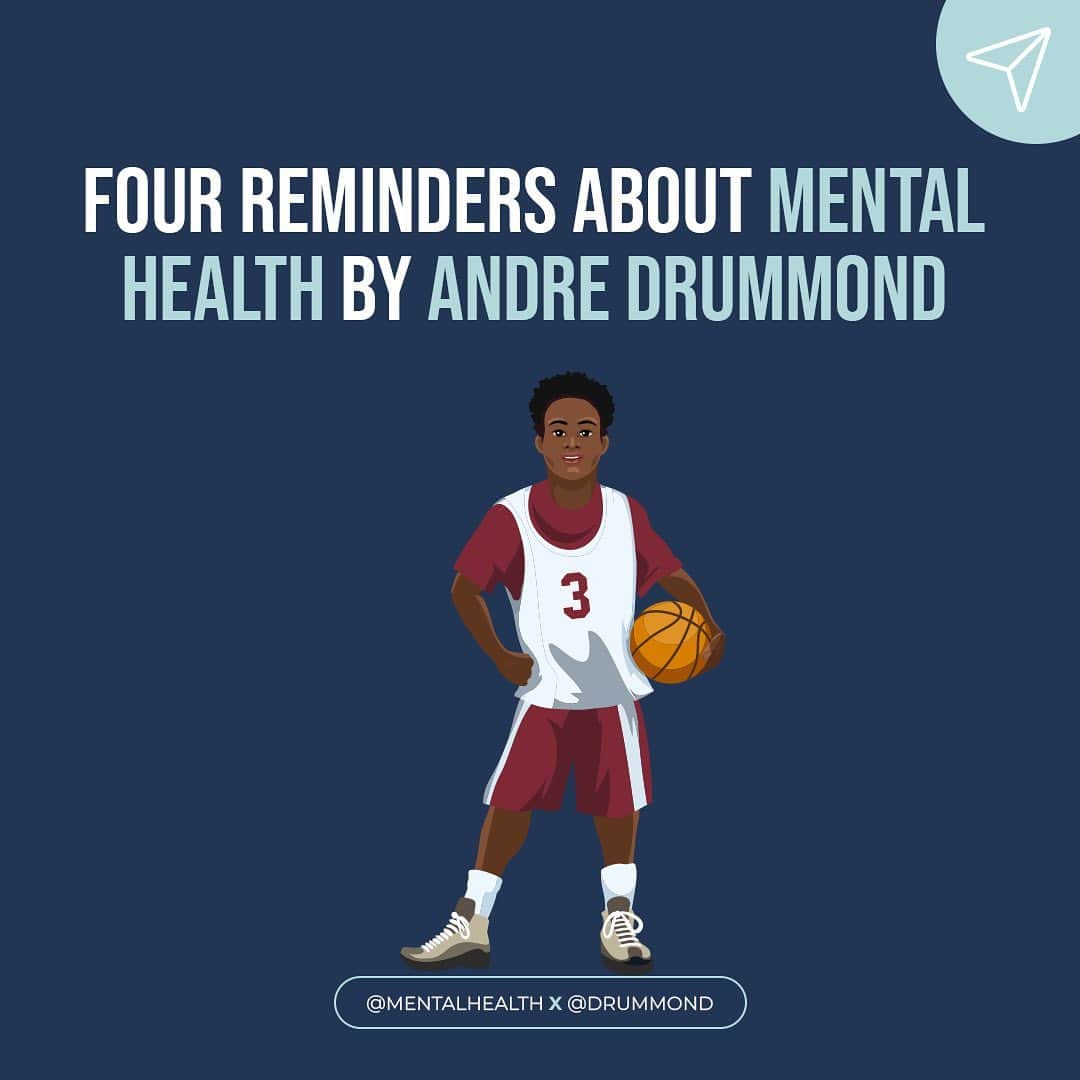 アンドレ・ドラモンドのインスタグラム：「Four reminders about Mental Health by @drummond 🏀🧠 . 💛Please share so everyone knows May is #mentalhealthawarenessmonth! . What are some other reminders about Mental Health? Please start a thread below 👇🏽 . 💛Please check in on your family, friends, work colleagues, students... everyone! #mentalhealthmatters . Tag someone who needs to see this post 💛👇🏽 . Follow @mentalhealth to inspire self-love daily! . . . #mentalwellbeing #mentwlhealthawareness #mentalhealthsupport #mentalwelness #thereforeachother #thereforyou #hereforyou #supportingeachother #supportingmentalhealth #itsgoodtotalk #itsoktofeel #itsokaytonotbeokay #endthestigma #breakthestigma #athletesMentalHealth」