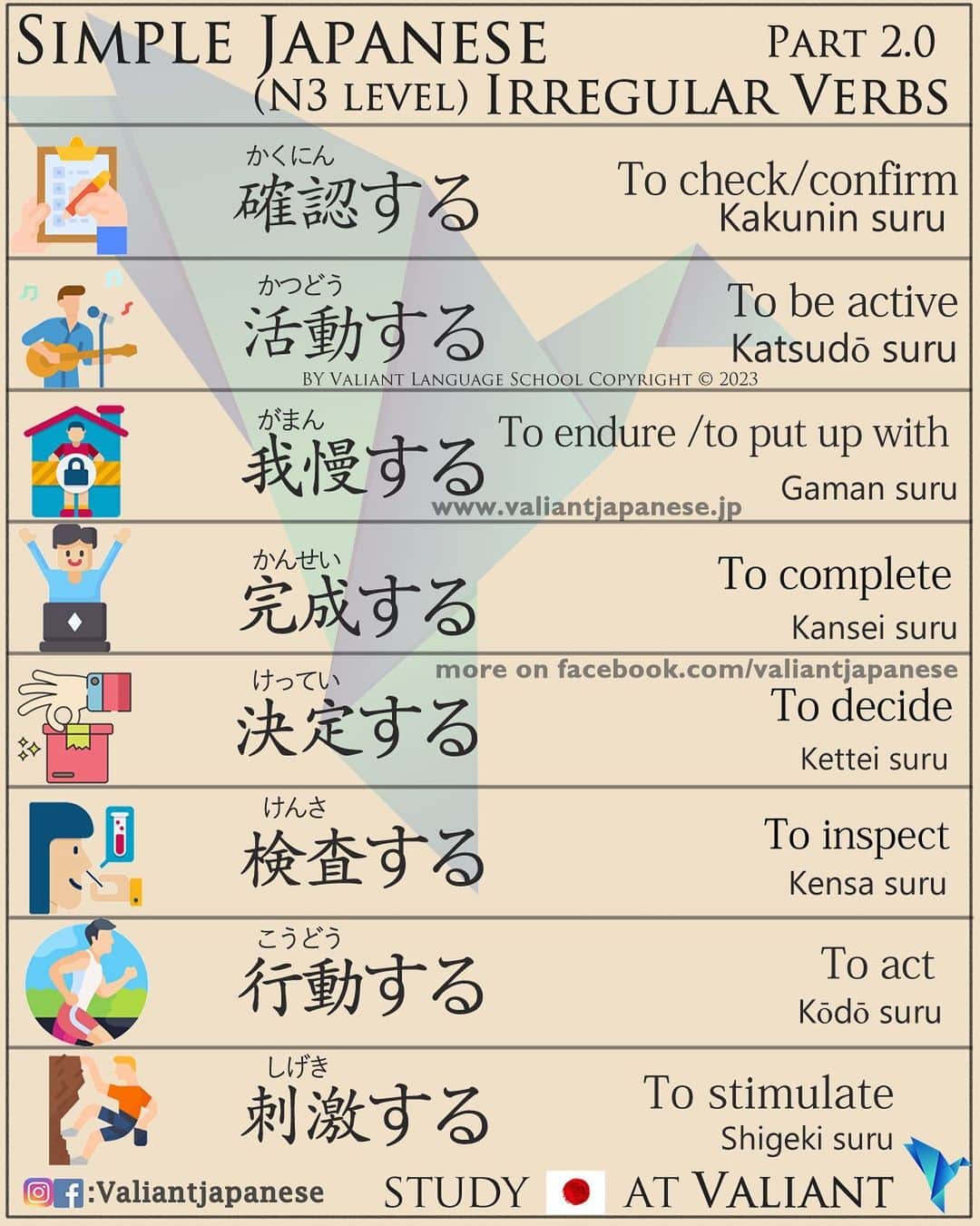 Valiant Language Schoolさんのインスタグラム写真 - (Valiant Language SchoolInstagram)「・ 👩🏼‍🏫🗣: Start Learning Japanese with @ValiantJapanese ! DM us for details.  ・ ⛩📓: Simple Japanese: Irregular Verbs Part 2 🧑‍🏫 . . . . . . . . .  . #japaneselanguage  #logic  #nihongojapanese  #日本語  #workoutmotivation  #katakana  #tokyodisneyland  #일본어  #studyjapanese   #japaneseramen   #Jepang #japanesefood  #personality #ゴールデンウィーク  #japaneseart  #therapy」5月5日 21時00分 - valiantjapanese