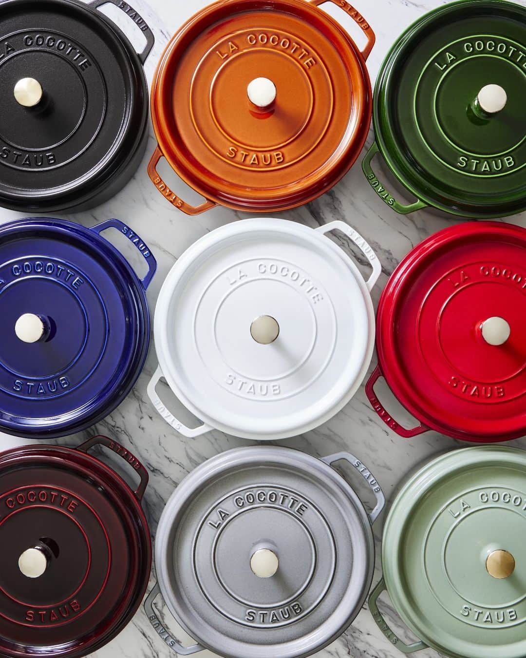 Staub USA（ストウブ）のインスタグラム：「La vie en couleur. Our cocottes are available in a wide range of vibrant hues that are inspired by the natural world, from the latest interior design trends, and from time-tested traditional design aesthetics. We would love to know which STAUB shade is your favorite in the comments below. ❤️ #madeinstaub #castiron」