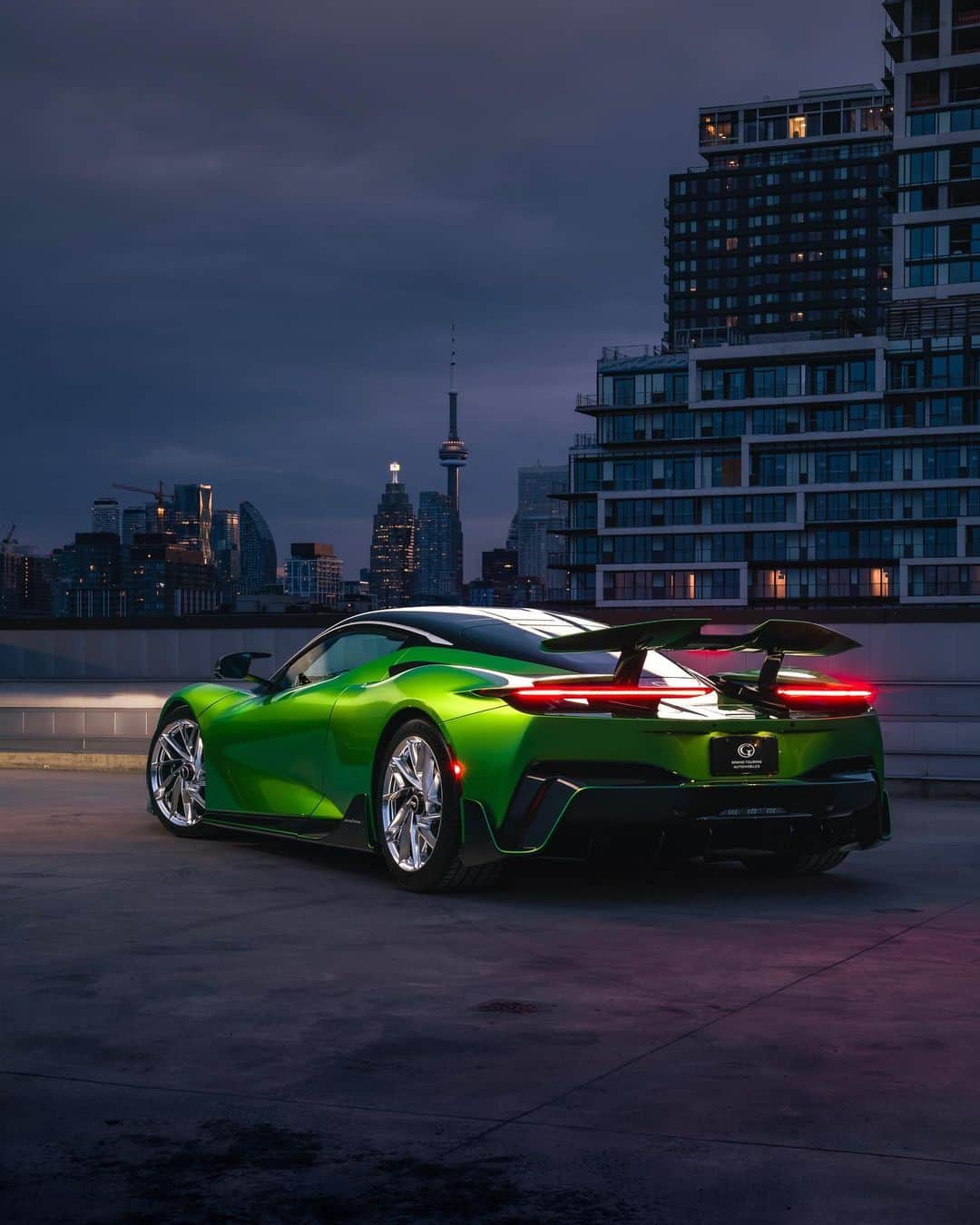 CarsWithoutLimitsのインスタグラム：「We just love how the ‘Verde Piemonte’ paint glows beautifully in these images captured by @therealabd for @carswithoutlimits – bravo, team!   We take great care in the painting of each Battista, and employ one of the most intricate and specialist processes in modern car production in order to achieve a deeply lustrous finish on every one of our hyper GTs.   This edition is the latest Battista to be delivered to its new owner – with the images taken in Canada where its owner resides.」