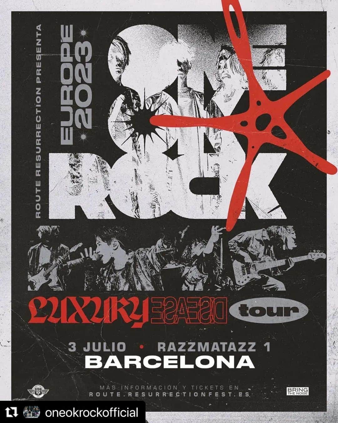 ONE OK ROCK WORLDさんのインスタグラム写真 - (ONE OK ROCK WORLDInstagram)「#Repost @oneokrockofficial with @use.repost ・・・ We're coming Barcelona!! For the first time, the band will be headlining in Spain on our Europe Tour this coming summer. Check out the details for this new added show:  www.oneokrock.com/en/tour/  #ONEOKROCK #LuxuryDisease #tour  ONE OK ROCK EUROPE 2023 にバルセロナ公演が追加されました！！！ ・・・ 行くぞ、バルセロナ！！ 今夏のヨーロッパ・ツアーでは、初めてスペインでヘッドライナーを務めることになりました。この追加公演の詳細はONE OK ROCK  Web サイトをご確認ください。  www.oneokrock.com/en/tour/ - #LUXURYDISEASETOUREUROPE2023 #oneokrockofficial #10969taka #toru_10969 #tomo_10969 #ryota_0809 #fueledbyramen #luxurydisease」5月6日 0時19分 - oneokrockworld