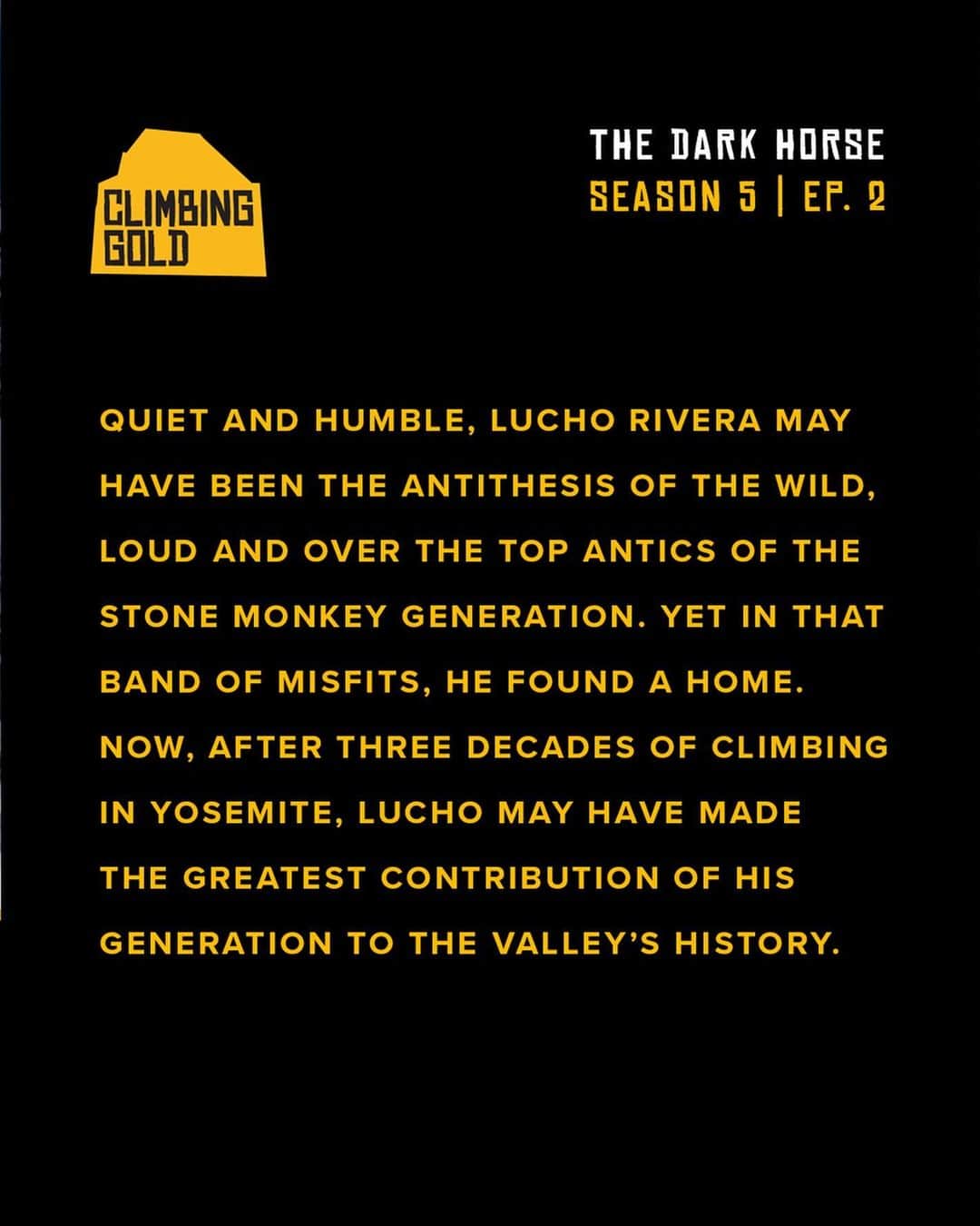 アレックス・オノルドさんのインスタグラム写真 - (アレックス・オノルドInstagram)「Quiet and humble, Lucho Rivera may have been the anti-thesis of the wild, loud and over the top antics of the Stone Monkey generation. Yet in that band of misfits, he found a home. Now, after three decades of climbing in Yosemite, Lucho may have made the greatest contribution of his generation to the Valley’s history.  Hear @lucho_rivera and myself at the Spotify link in my bio or wherever you find your podcasts.   #climbinggold Photos by: Dan McDevitt and Gabriel Mann  @climbinggold is created by @ducttapethenbeer in collaboration with @alexhonnold. Made with the generous support of our sponsors, @thenorthface and @live.momentous.」5月6日 0時35分 - alexhonnold