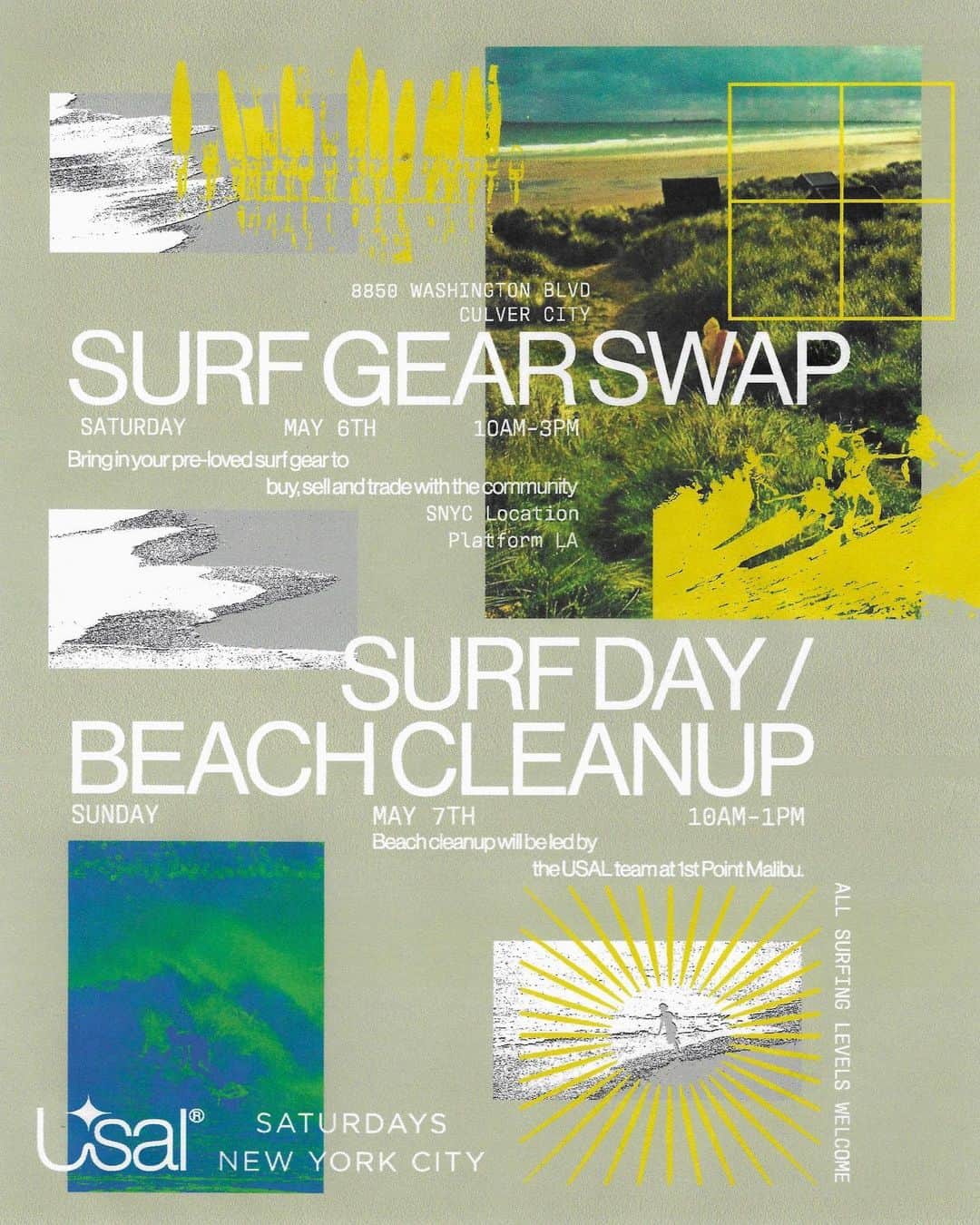 サタデーズさんのインスタグラム写真 - (サタデーズInstagram)「LA — we are linking up with @usal.project this SATURDAY and SUNDAY for two community surfing events.   Sat, May 6 — surf gear swap at our @platform_la pop up space. Boards, wetsuits, fins, etc etc. Pizza from @robertaspizza and refreshments from @lacolombecoffee @gngrlabs   Sun, May 7 — beach cleanup and community surf at First Point in Malibu. Overnight oats snack from @grabspoonful   Head to the USAL site for more info and see you there.」5月6日 1時09分 - saturdaysnyc