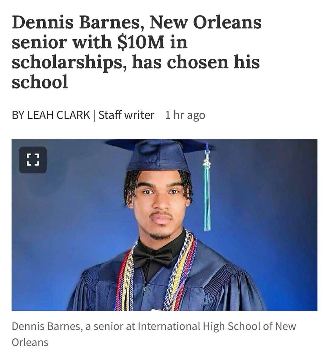 マック・メインのインスタグラム：「Too often we glorify negativity for entertainment and skip pass situations like this  Well not today…. Today I give this young man @_yvngm.7k his flowers especially being from the same jungle I am. Congrats Dennis!! May you continue your path of excellence this fall at Cornell University and help make the 🌎 a better place 🙏🏾Continue to make New Orleans proud we rooting for you!! ⚜️⚜️⚜️⚜️⚜️」