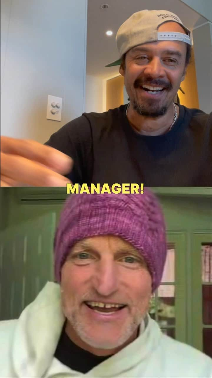 マイケル・フランティのインスタグラム：「Called up my manager to help me figure out a name for this summer tour… 😉🤔 If you want to see the full video, drop 💛💛💛 in the comments below!!!! @woodyharrelson  #bigbiglove #bigbiglovetour #woodyharrelson #michaelfranti #comedy」