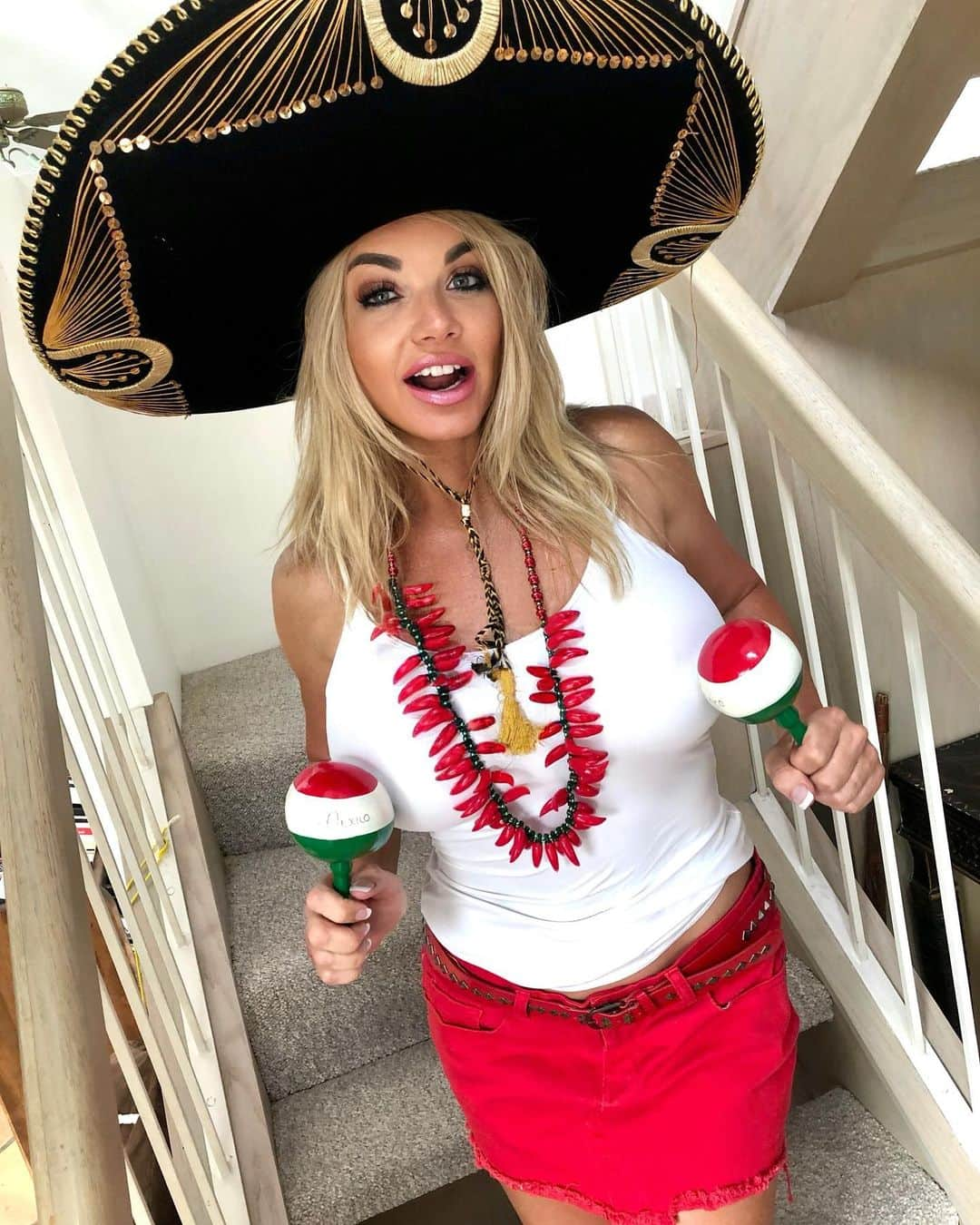 ヴィッキー・ヴェットのインスタグラム：「Hat ON or hat OFF?! 🇲🇽🌮 Happy #cincodemayo 🎉 what do you think of my 🪇 #maracas? 💋 #norwegian #sombrero」