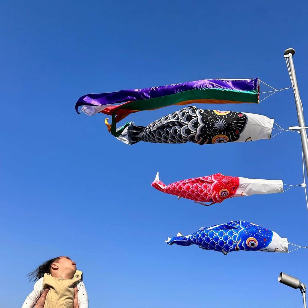 笠原美香のインスタグラム：「🎏 風があって気持ちよく泳いでらっしゃった 今年の鯉のぼりさん  #子どもの日 #鯉のぼり」