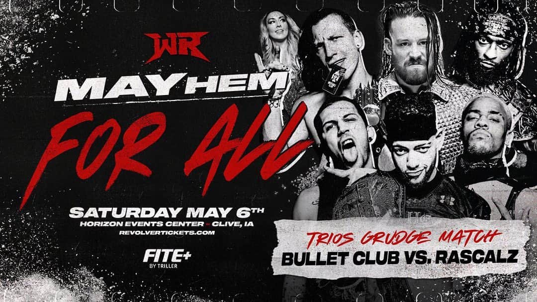 のインスタグラム：「#BulletClub vs #Rascalz   May 6th- Clive, IA @pwrevolver   May 7th- Mississauga, ON @destinyworldwrestling」