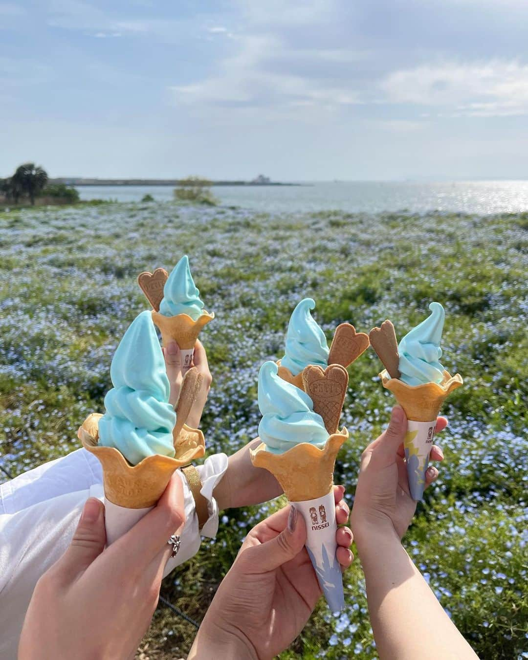 夢花さんのインスタグラム写真 - (夢花Instagram)「ネモフィラ祭り💠🩵  友達とお泊まりしてからのドライブでネモフィラ見に行ってきたの🫶🏻 どこ見てもブルーな世界に包まれながらブルーのアイス食べた＾＾  いつも通りはちゃめちゃやったけど、 濃い濃い2日間でした…🤍  #ネモフィラ #ネモフィラ祭り #ネモフィラ畑 #ネモフィラの丘 #ネモフィラブルー #舞洲シーサイドパーク #舞洲ネモフィラ祭り #シーサイドパーク #編みニット #ニット #ニットコーデ #シースルートップス #お花畑」5月6日 19時18分 - dreamm_flowerr