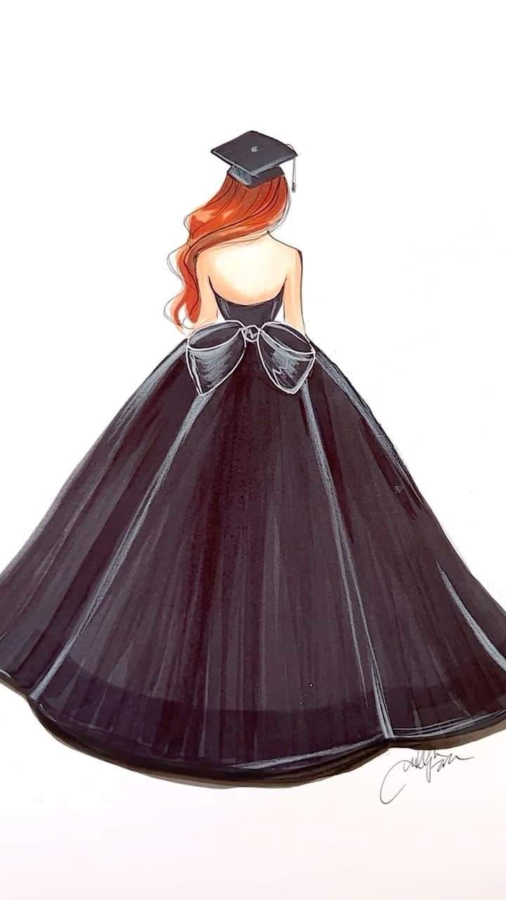 Holly Nicholsのインスタグラム：「Hats off to the grads! 🎓 #graduation #fashionillustration #asmr #copicmarkers #illustration #illustrationartists」
