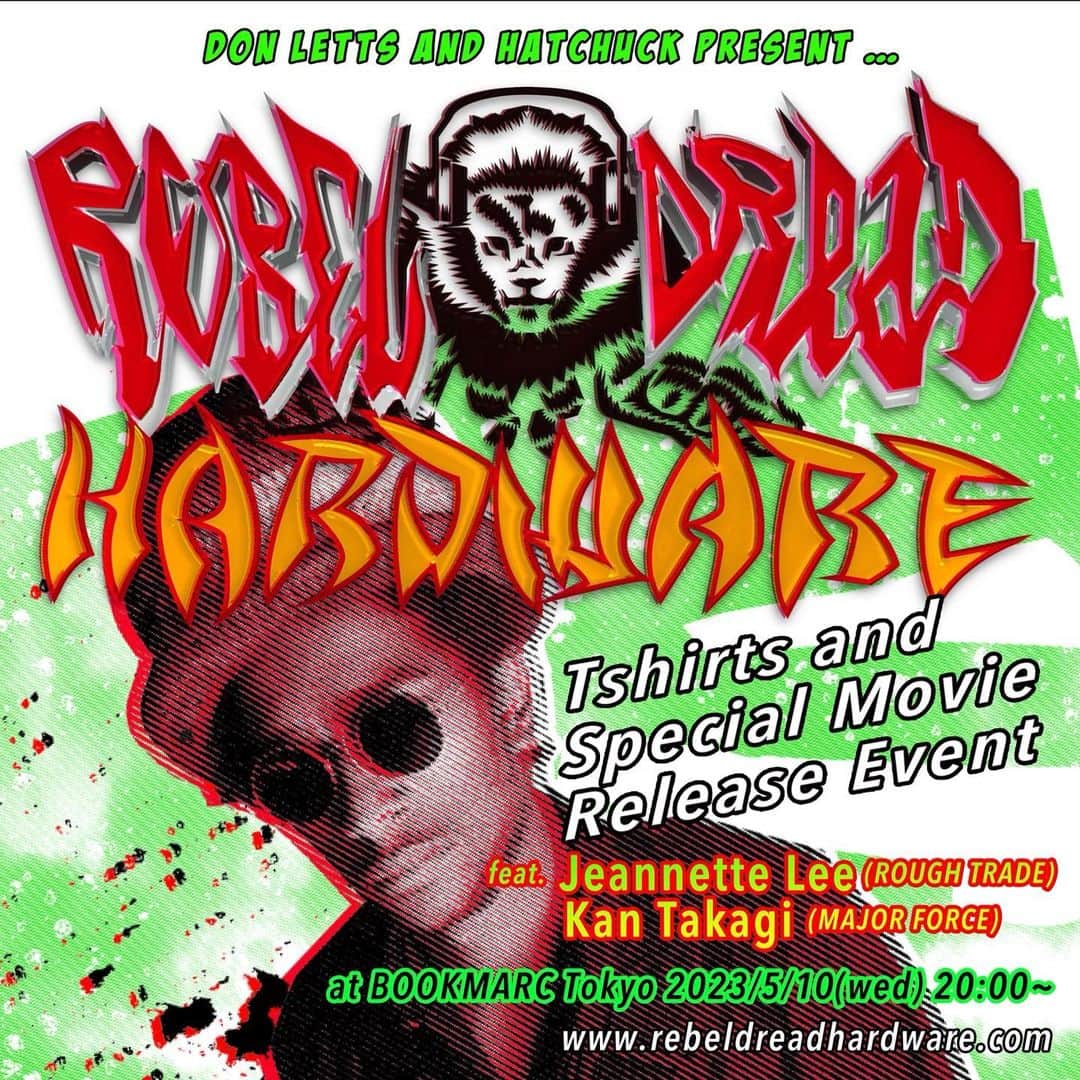 高木完のインスタグラム：「#donletts  #jeannettelee  #rebeldreadhardware #bookmarc  #kantakagi #hatchuck  REBEL DREAD HARDWAREローンチ記念『Acme Attractions Era』上映会＆オンライン・トークセッション ■日時：2023年5月10日(水)20:00～  スペシャルゲスト：高木完 / モデレーター：Hatchuck（ハッチャク）  オンラインゲスト：Don Letts（ドン・レッツ）  場所：BOOKMARC（ブックマーク）東京都渋谷区神宮前4-26-14  DJもやる予！」
