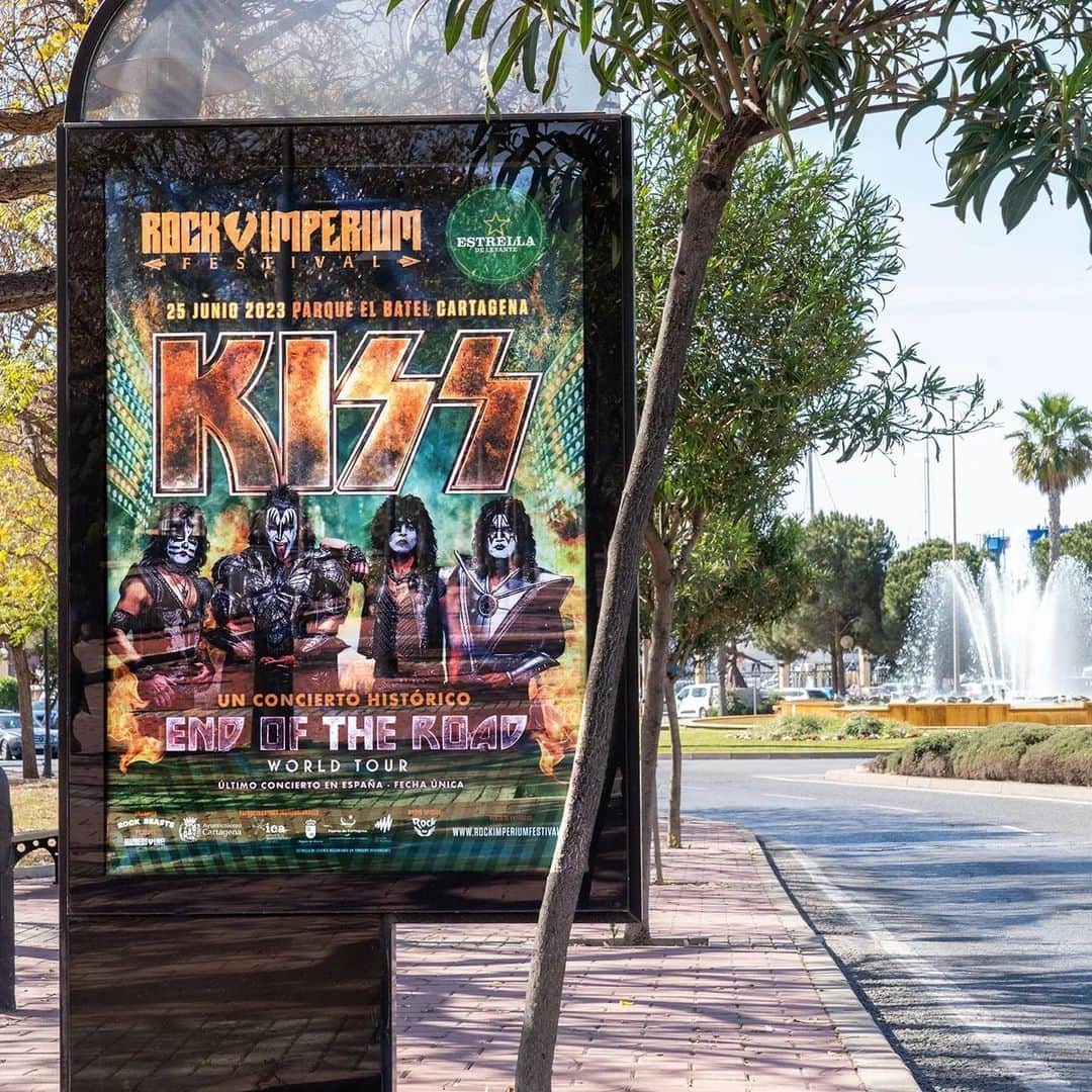 KISSのインスタグラム：「#KISS SIGHTING: Street billboards in the historic city of Cartagena, Spain!  We can't wait to headline the @rockimperiumfestival - June 25th - in Cartagena, Spain #EndOfTheRoadTour」