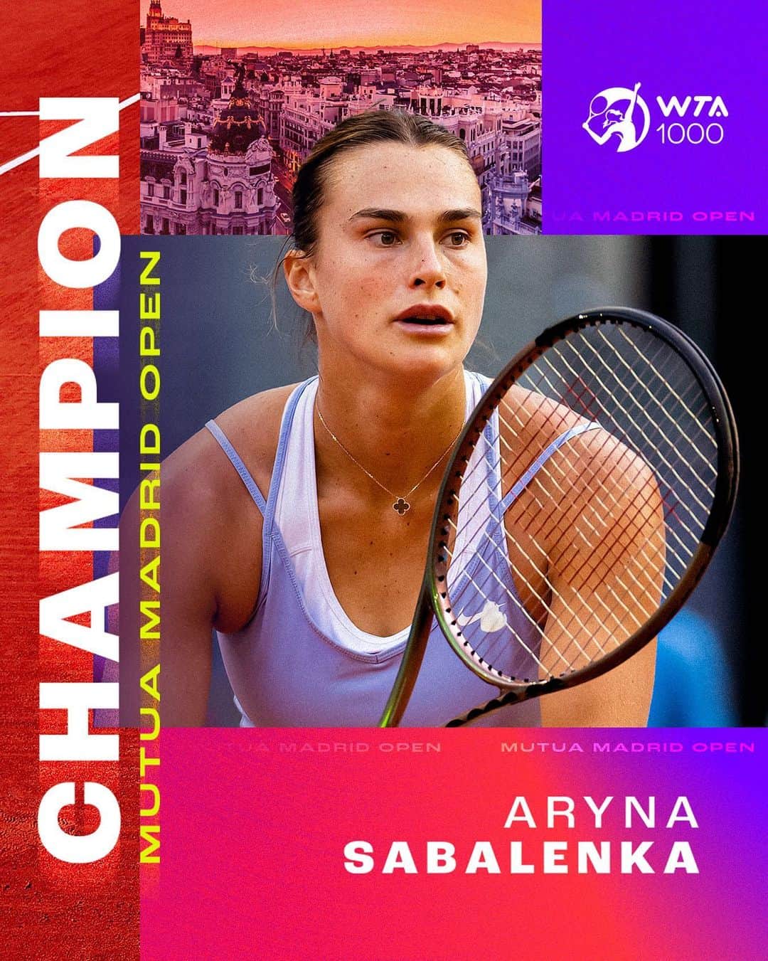 WTA（女子テニス協会）のインスタグラム：「Two-time @mutuamadridopen champ 🏆  @sabalenka_aryna secures the title over Swiatek, 6-3, 3-6, 6-3!」