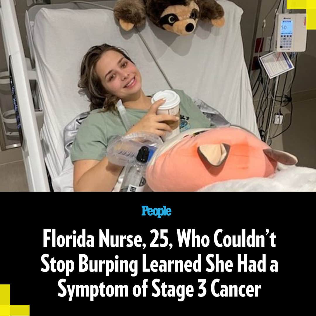 のインスタグラム：「Bailey McBreen recalled the strange moment she started burping frequently starting in 2021.  "I would burp five to 10 times a day," she told NeedToKnow. "This was not normal for me. I actually rarely ever burped before, and that is why I noticed how weird it was."  The 25-year-old said she "didn't think too much" of it and brushed it off. However, by February 2022, she started suffering from acid reflux, which medics dismissed as a symptom of her anxiety.  McBreen explained that her health started deteriorating at the beginning of this year, dealing with "excruciating" pain, a loss of appetite and an inability to go to the bathroom. As a nurse, she trusted her instincts that she had some sort of "obstruction" and quickly went to the hospital.   A CT scan later revealed that she had stage 3 colon cancer and a tumor obstructing her large intestine. Tap our bio link to read more. | 📷: GoFundMe」