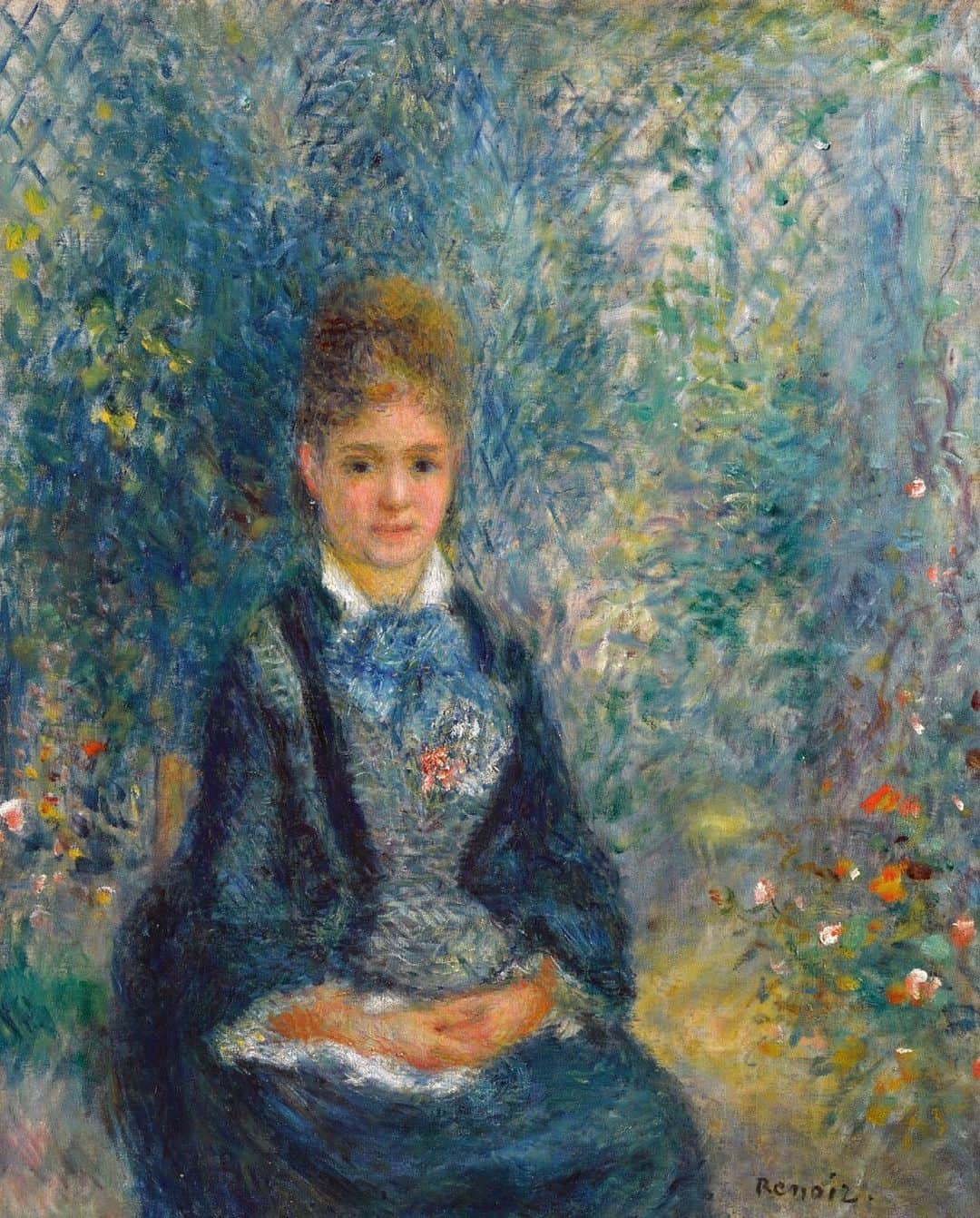 サザビーズさんのインスタグラム写真 - (サザビーズInstagram)「The epitome of the Impressionist aesthetic, ‘Jeune fille assise dans un jardin ou La Grisette’ from circa 1875 exemplifies Pierre-Auguste Renoir’s mastery of light and the modern moment.   Renoir’s signature style, as so beautifully exemplified in the present work, would catalyze his career as a portraitist in the following decade, catapulting the struggling artist to a new level of fame.   Here, Renoir’s feathery brushwork and cross-hatching in the trees and trellis of the background lend a sense of movement to the present composition.   Nearly one hundred fifty years after its execution, ‘Jeune fille assise dans un jardin’ continues to beguile viewers. Part of the Impressionist Spirit: an Important Private Collection, see it for yourself during the Marquee Week exhibition at #SothebysNewYork from 6 - 15 May, before the Modern Evening Auction on 16 May, presented in partnership with @celine. #SothebysModern #ClaudeMonet #Monet」5月7日 11時50分 - sothebys