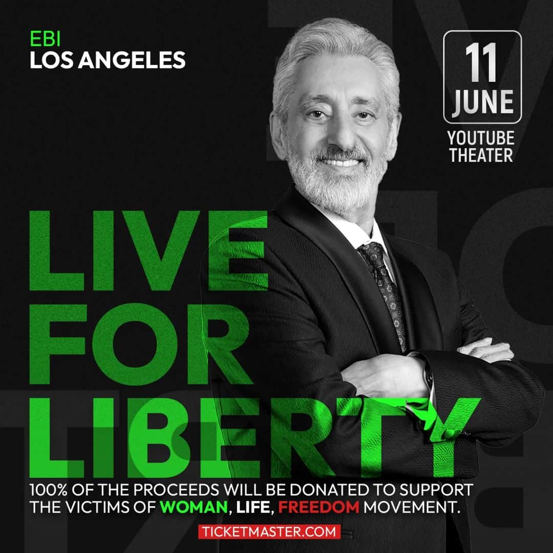 Ebiのインスタグラム：「Live for Liberty on June 11th at @youtubetheater. 100% of the proceeds go towards aiding the victims of the Woman, Life, Freedom movement!  Get your ticket at Ticketmaster.com . به نام زن، زندگی آزادی يكشنبه 11 June در youtube theater در كنار هم، براى انعکاس فریاد آزادیخواهان ايران باهم خواهيم خواند.  من و تمامى هنرمندان حاضر در اين برنامه اجراى خود را به كشورِ عزيزمان ايران اهدا كرده ايم تا تمامِ درآمد حاصل از اين برنامه به مبارزان آزادیخواهی که در جنبش زن زندگى آزادى مجروح شده اند اهدا شود. . #Ebi #Liveforliberty #LosAngeles #WomanLifeFreedom」