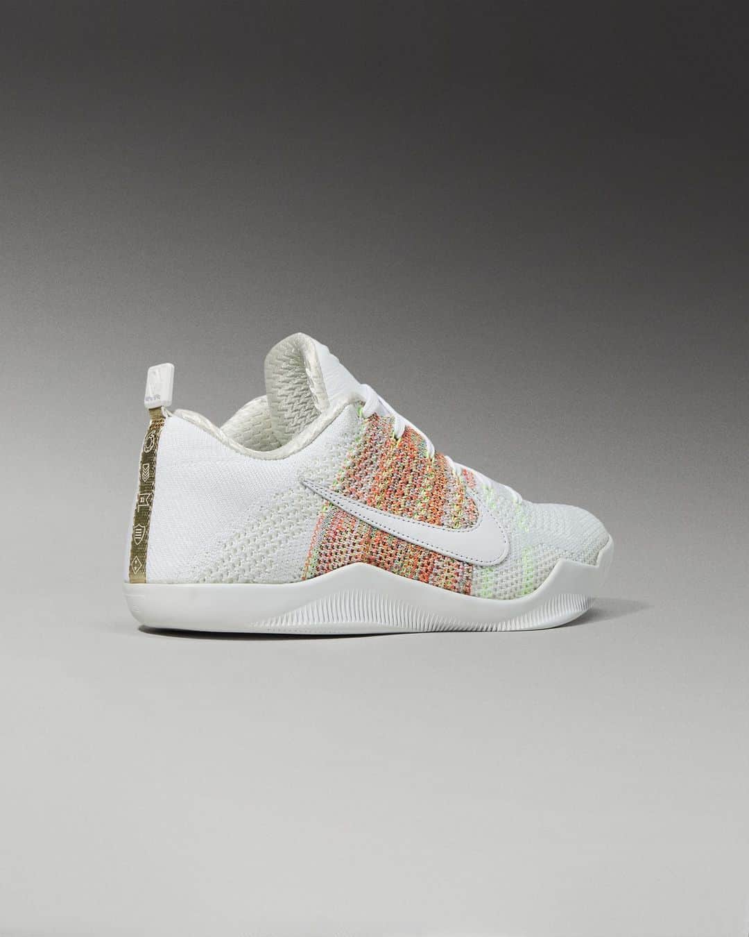 Flight Clubのインスタグラム：「Marking Kobe Bryant's final NBA season, the Kobe 11 Elite Low 4KB 'White Horse' sports a pure white upper with vibrant strands of multicolored Flyknit. A white leather Swoosh cuts through the side. Volt Flywire cables uphold the design.」