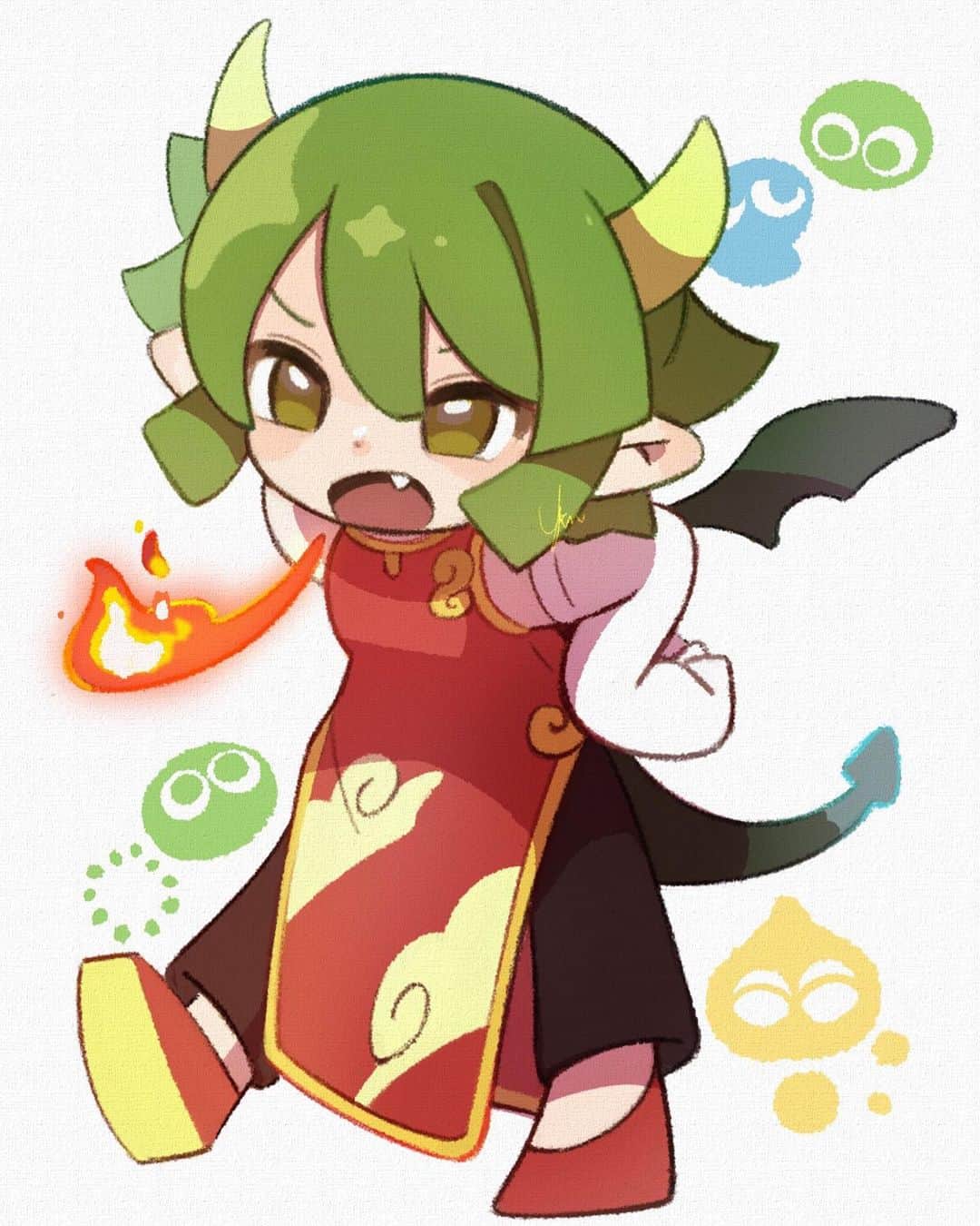 ユキノシュガーのインスタグラム：「#drawing#illustration#fanart#art#game#girl#dragon#puyo#puyopuyo#red#fire#inatagram」