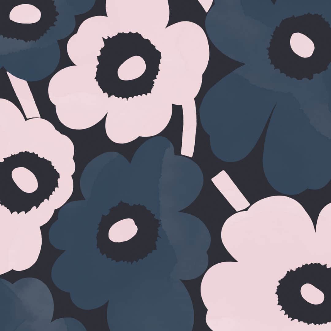 マリメッコのインスタグラム：「May this bunch of Unikko flowers brighten up your day. This season we’ve got blue-pink and pink-orange. What’s your fave?   Also, did you know that you can download our prints as mobile wallpapers for free? Join our community at marimekko.com to get yours now. Link in bio.   #marimekko #prints #artofprintmaking #ss23」