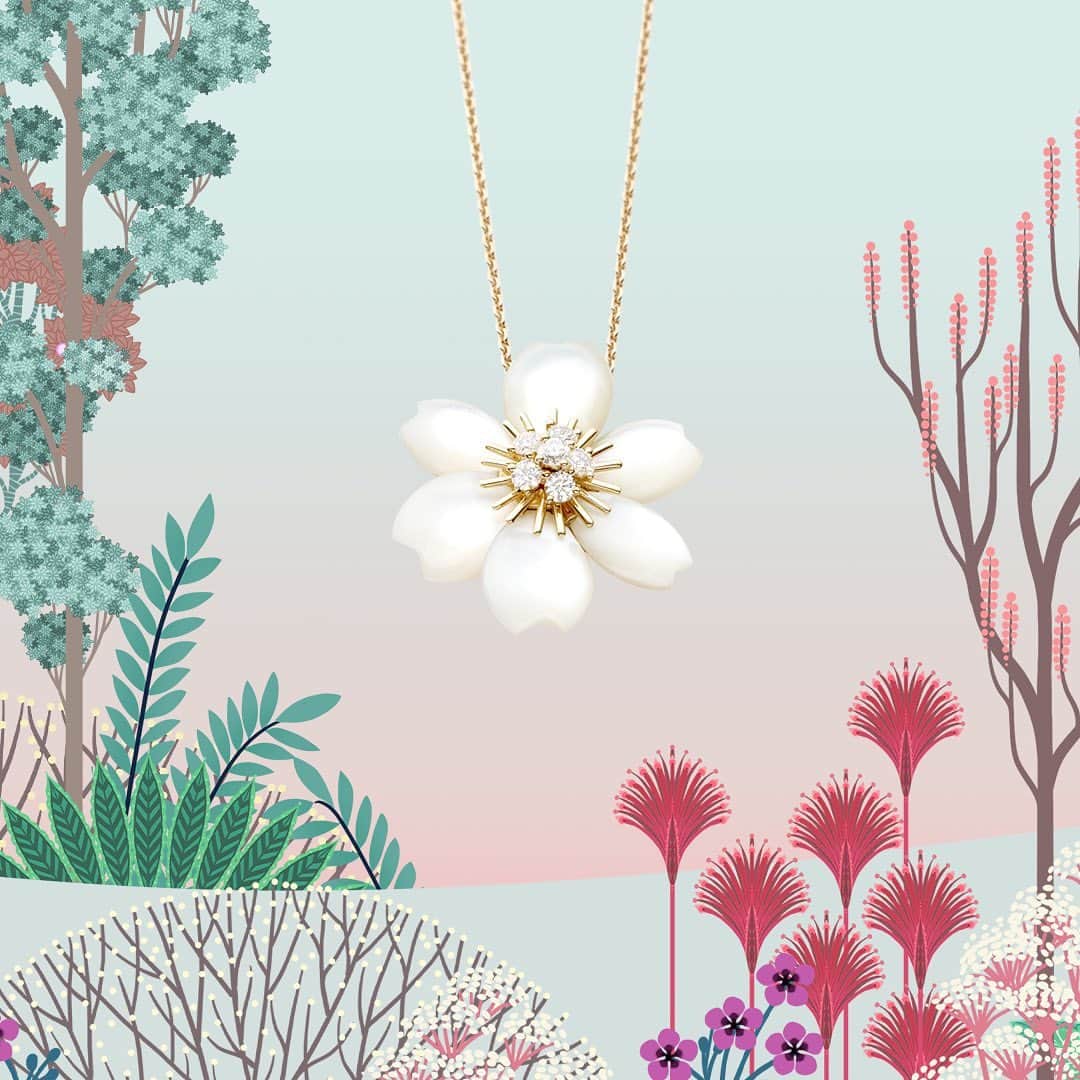 ヴァンクリーフ&アーペルさんのインスタグラム写真 - (ヴァンクリーフ&アーペルInstagram)「Rose de Noël creations reflect a promise of happiness as they combine the sparkle of diamonds with the iridescence of white mother-of-pearl.   #VCAFlowers #VanCleefArpels #MothersDay Illustrator: @charlotte.gastaut」5月7日 23時31分 - vancleefarpels