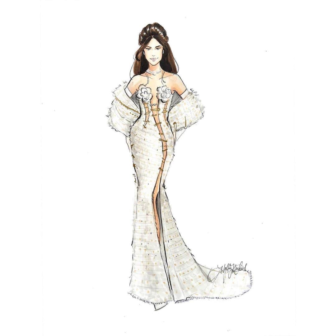 Holly Nicholsのインスタグラム：「Everything I drew this week (so far 🥰) 🖤🤍 #metgala #fashionillustration #copicmarkers #illustration #annehathaway #gigihadid #badbunny #jennieblackpink」