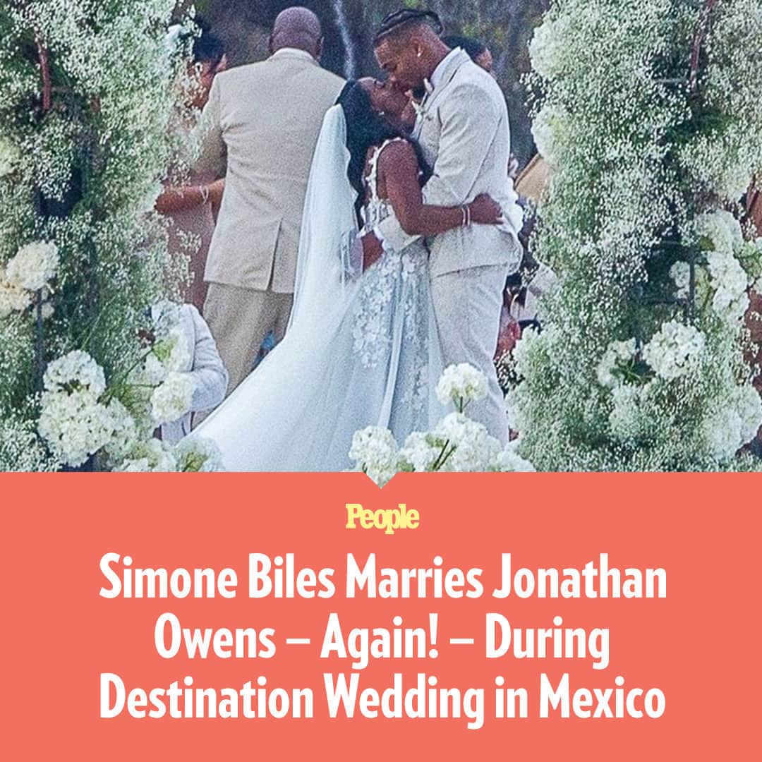 のインスタグラム：「Simone Biles is married — again! 🤍 The Olympic gymnast wed husband and NFL player Jonathan Owens for a second time in Cabo San Lucas on Saturday evening. Tap our bio link for all the details! | 📷: HEM/BACKGRID」