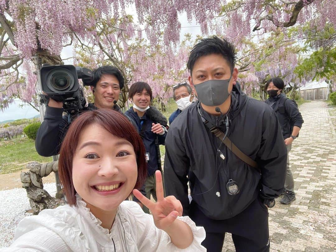 有田優理香さんのインスタグラム写真 - (有田優理香Instagram)「💐  ZIP中継ご覧いただきありがとうございました🎀  今が見頃のせらふじ園のフジの花！ 淡いピンクと紫のグラデーションがとても綺麗💜 甘くてみずみずしい香りに癒されて 心地よい時間を過ごせました☺️  3本の木が力強く絡んだ御神木も圧巻！ その絡みあう姿からフジの花言葉は「決して離れない」。 なんとロマンチックなんでしょう…🥹💓 大好きな人とデートで訪れるのもアーリーですね✌️  そして園内はペットもOK🙆‍♀️ 今度はぺいちゃんと一緒に遊びに行きたいな〜🐾  #zip #zip中継 #nowニッポン #せらふじ園 #世羅高原農場 #世羅観光 #広島テレビ #アナウンサー」5月8日 12時21分 - yurikaa0624