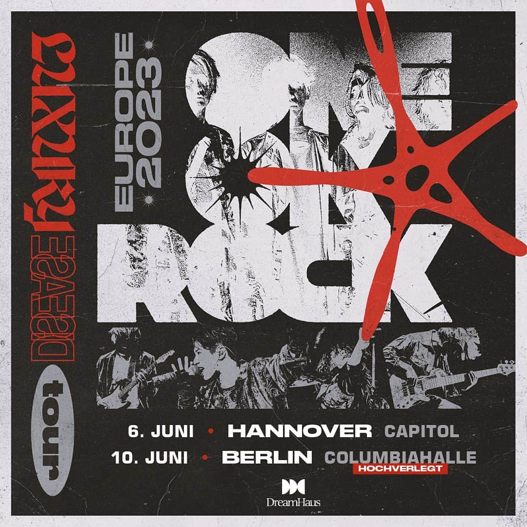 ONE OK ROCKのインスタグラム：「Venue upgrade for our Berlin show! Due to amazing response we are changing venue to Columbiahalle! Get the details here:  www.oneokrock.com/en/tour/ #ONEOKROCK #LuxuryDisease #tour」