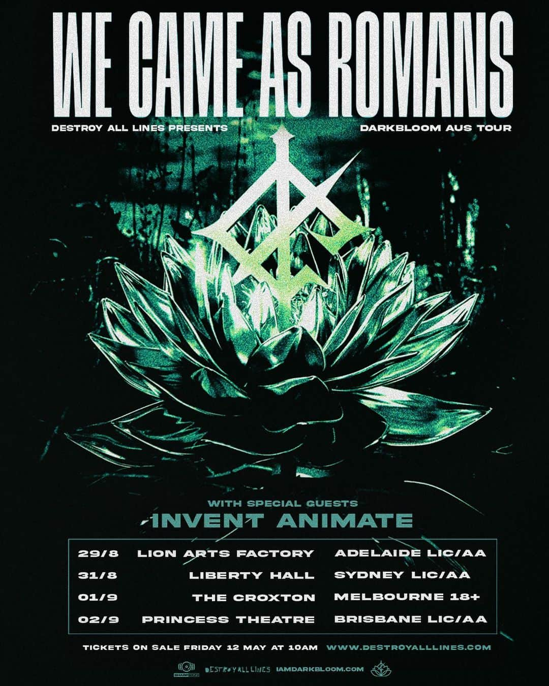 We Came as Romansのインスタグラム：「AUSTRALIA 🇦🇺 The DARKBLOOM AUS TOUR is coming your way August/September 2023 with @invent_animate!   EARLY BIRD TICKETS // Thursday 11th May @ 10AM AEST  GENERAL // Friday 12th May @ 10AM AEST   🎫 iamdarkbloom.com   29 - Aug // Adelaide AU @ Lion Arts Factory 31 - Aug // Sydney AU @ Liberty Hall 1 - Sept // Melbourne AU @ The  Croxton  2 - Sept // Brisbane AU @ Princess Theatre」