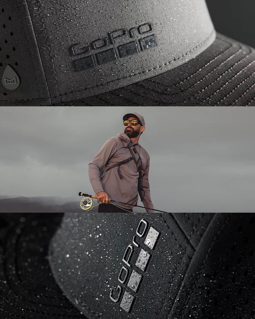 のインスタグラム：「melin 🤝 GoPro 🧢 新しいTrenchesとOdyssey HYDROキャップはアドベンチャーで活躍するアイテム。 水をはじいて浮かぶだけでなく、軽量ポリエステルメッシュが通気性に優れ、激しいアクティビティ中に速乾性を発揮。 今すぐ商品タグからチェックしよう！ サブスクユーザーは10%オフ 🔥 ・ ・ ・ #GoPro #melin #キャップ #帽子 #アパレル」
