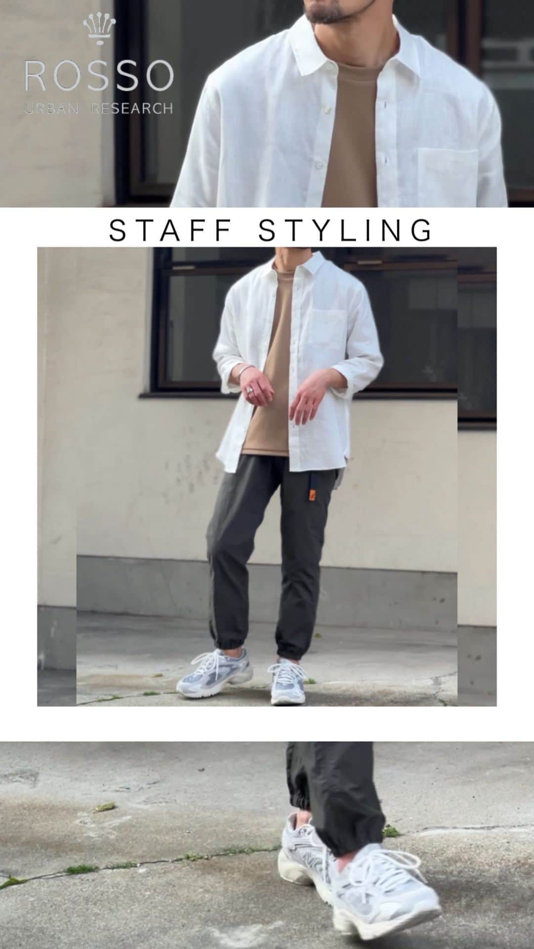 のインスタグラム：「・  【STAFF STYLING】  《画面左下をタップすると商品詳細をご覧いただけます》  ーーーーーーーーーーーー  model : 173cm  《ITEM》 【SHIRT】　 リネン七分袖レギュラーシャツ カラー:  WHITE  サイズ :  L  ￥11,000（tax in)  【TOPS】 Ice summer ポンチTシャツ カラー:  GREIGE  サイズ :  L  ￥6,050（tax in)  【PANTS】　 『別注』GRAMICCI　グラミチ デュラブルナイロンジョガーパンツ カラー:CHARCOAL サイズ : L  ￥13,200（tax in)  ーーーーーーーーーーーー  .  #urbanresearchrossomen#アーバンリサーチロッソメン#fashion #ファッション #ファッションコーデ  #春コーデ #大人カジュアル #きれいめカジュアル #大人カジュアルコーデ #きれいめカジュアルコーデ #ギフト #ギフトにおすすめ #おすすめギフト #リール #リール動画 #gramicci」