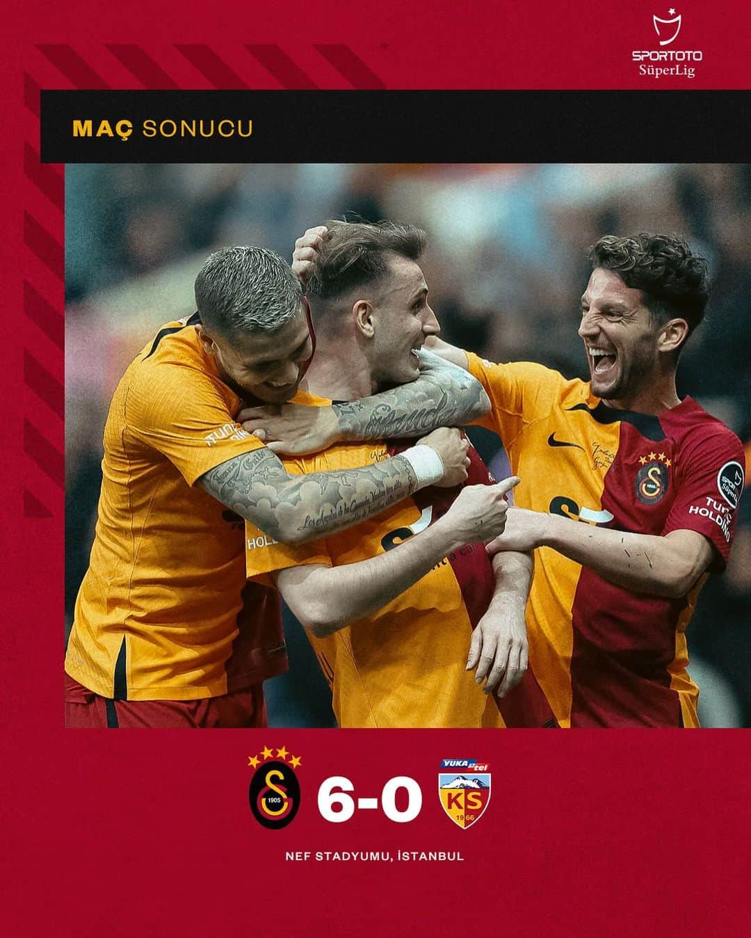 ガラタサライSKさんのインスタグラム写真 - (ガラタサライSKInstagram)「Harika oyun, enfes galibiyet! 👏  ŞEN OLA CİMBOM! 💪🦁  Galatasaray 6-0 Y. Kayserispor   ⚽ 18', 42', 45+12' @MauroIcardi ⚽ 24' @milotrashica ⚽️ 59’ @keremakturkoglu  ⚽ 71' @nicolozaniolo   #GSvKYS」4月15日 4時45分 - galatasaray