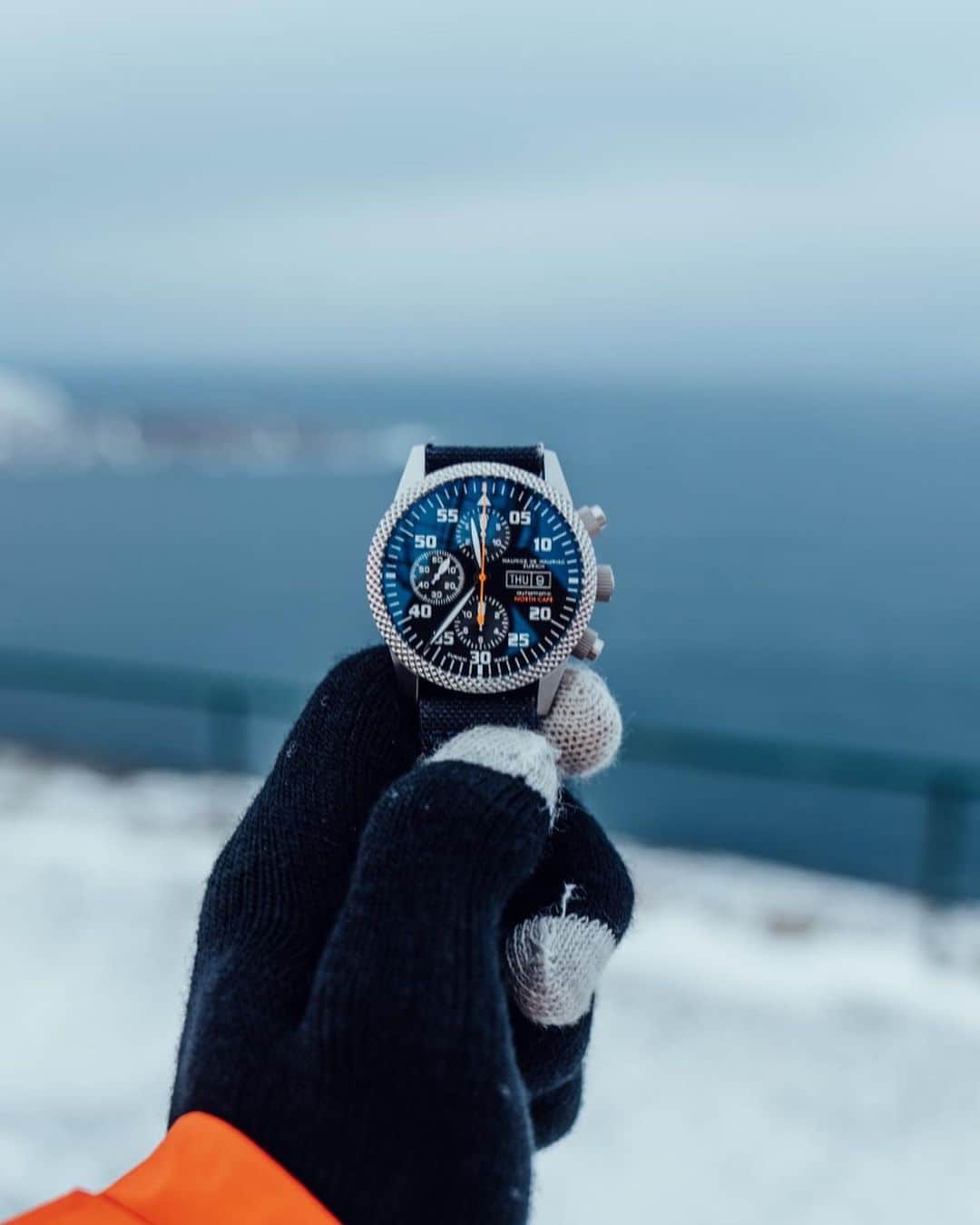 Maurice De Mauriac Zurichさんのインスタグラム写真 - (Maurice De Mauriac ZurichInstagram)「Lets go NORTH ❄️🟠🏁 We introduce our newest watch & collaboration with our friends from @alpineracer.ch  Chrono Modern <NORTH CAPE> Edition by @alpineracer.ch  More info link in the bio, and in the next few days. #MauriceDeMauriac #MDM #Alpineracer #e30tonorthcape」4月15日 5時12分 - mauricedemauriac
