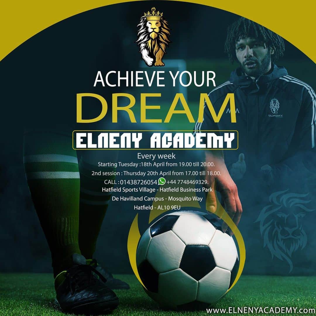 モハメド・エルネニーのインスタグラム：「Here we go 🥁🥁🥁 I am announcing the opening of ‘Elneny Academy’ in the UK for football training. My goal is to help each kid achieve their dreams and to improve their performance in football. At Elneny Academy we will help them to reach the top level @elnenyacademy」