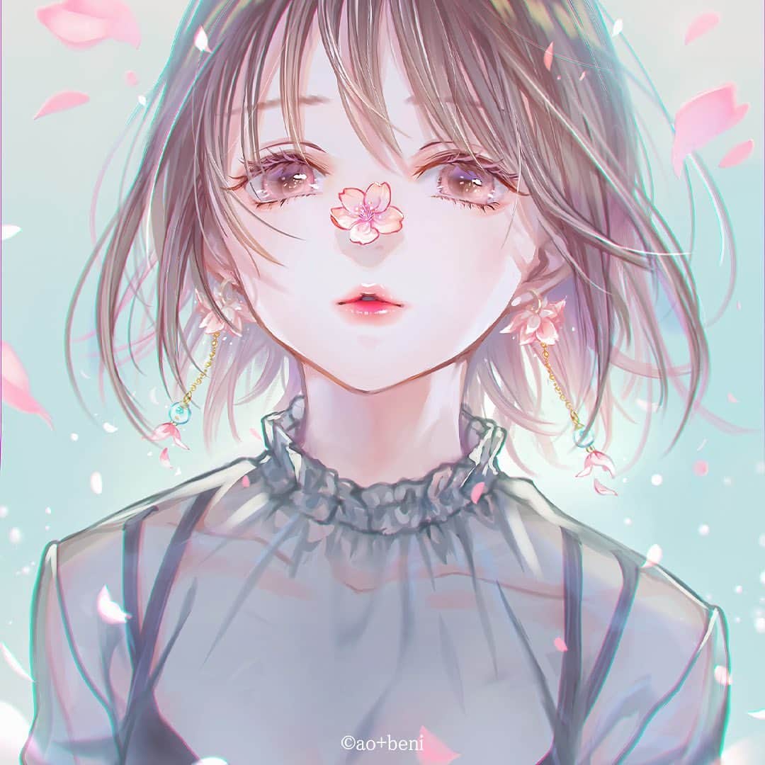 青十紅のインスタグラム：「打ち薫る、春   ͙❁˚⚘* タイトル含めずっとお気に入り  . .. ... #oc #art #artist #illustrator #drawing #sketch #cherryblossom #spring  #イラストレーター #絵 #画 #創作 #人物画 #春 #桜 #透明感 #女の子」