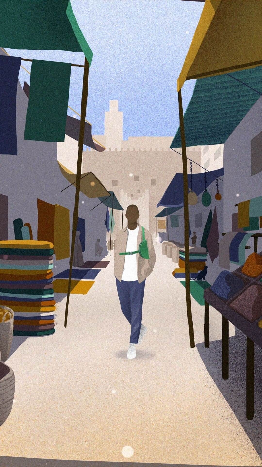 カミーユフォルネのインスタグラム：「Further along, just beyond the lush green vegetation lining the banks of the Nile, are markets brimming with spices, fruit and vegetables, colorful carpets and assorted figurines of the pharaons.  #CamilleFournet #カミーユフォルネ #SpringSummer2023 #watchstrap #SavoirFaire #MadeInFrance Illustration : @pejiii」
