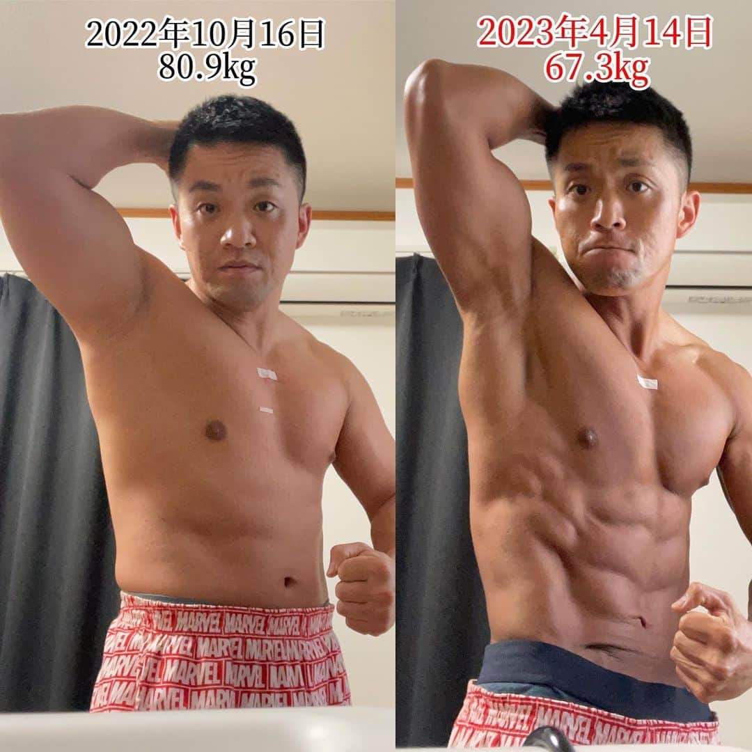 ノリさんのインスタグラム写真 - (ノリInstagram)「ダイエット記録。 約6ヶ月で10㎏減量。5月3日東京ノービスボディビル選手権に向けて。 去年より全く辛くないが、 筋力を落とさないで減量が難しい。 オリャー💪🏽💪🏽💪🏽 @crystal_gym_n   #お笑い  #お笑い芸人  #吉本  #吉本興業  #若手  #マッチョ部  #筋肉  #筋肉男子  #マッチョ  #マッスル  #筋トレ  #トレーニング #ダイエット #ボディメイク #ジム  #アラフォー  #挑戦  #ボディビル  #ボディビルダー  #ボディビルディング #東京ノービスボディビル選手権大会」4月14日 23時04分 - nori_0623