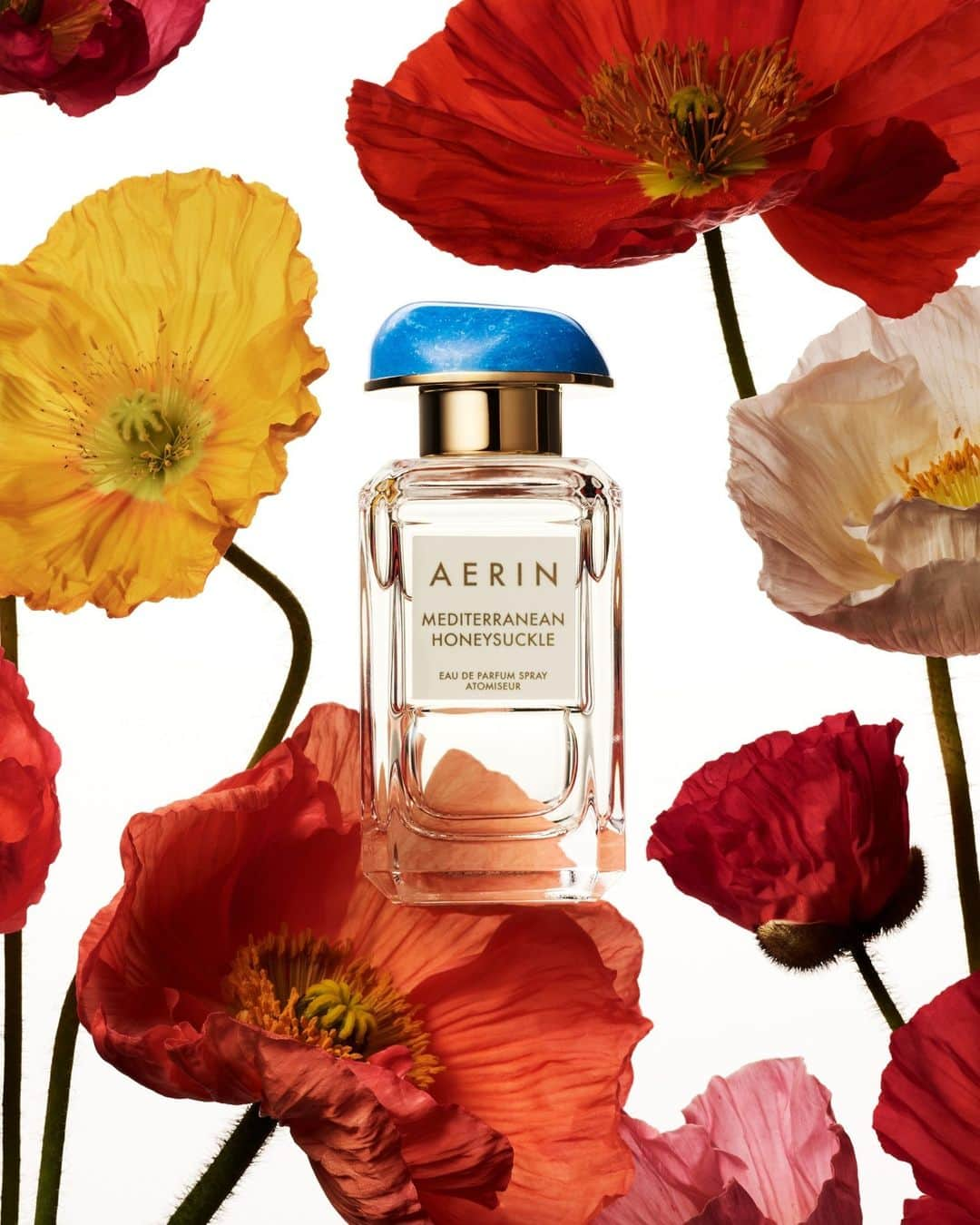 エスティローダーのインスタグラム：「Introducing @aerinbeauty’s #MediterraneanHoneysuckle in a playful limited edition design.   The iconic AERIN bottle gets a spring makeover with colorful dancing poppy flowers inspired by the vibrant energy of a sun-drenched field of whimsical blooms.  *Available in North America only.  Shop now.  #AERIN #AERINBeauty」