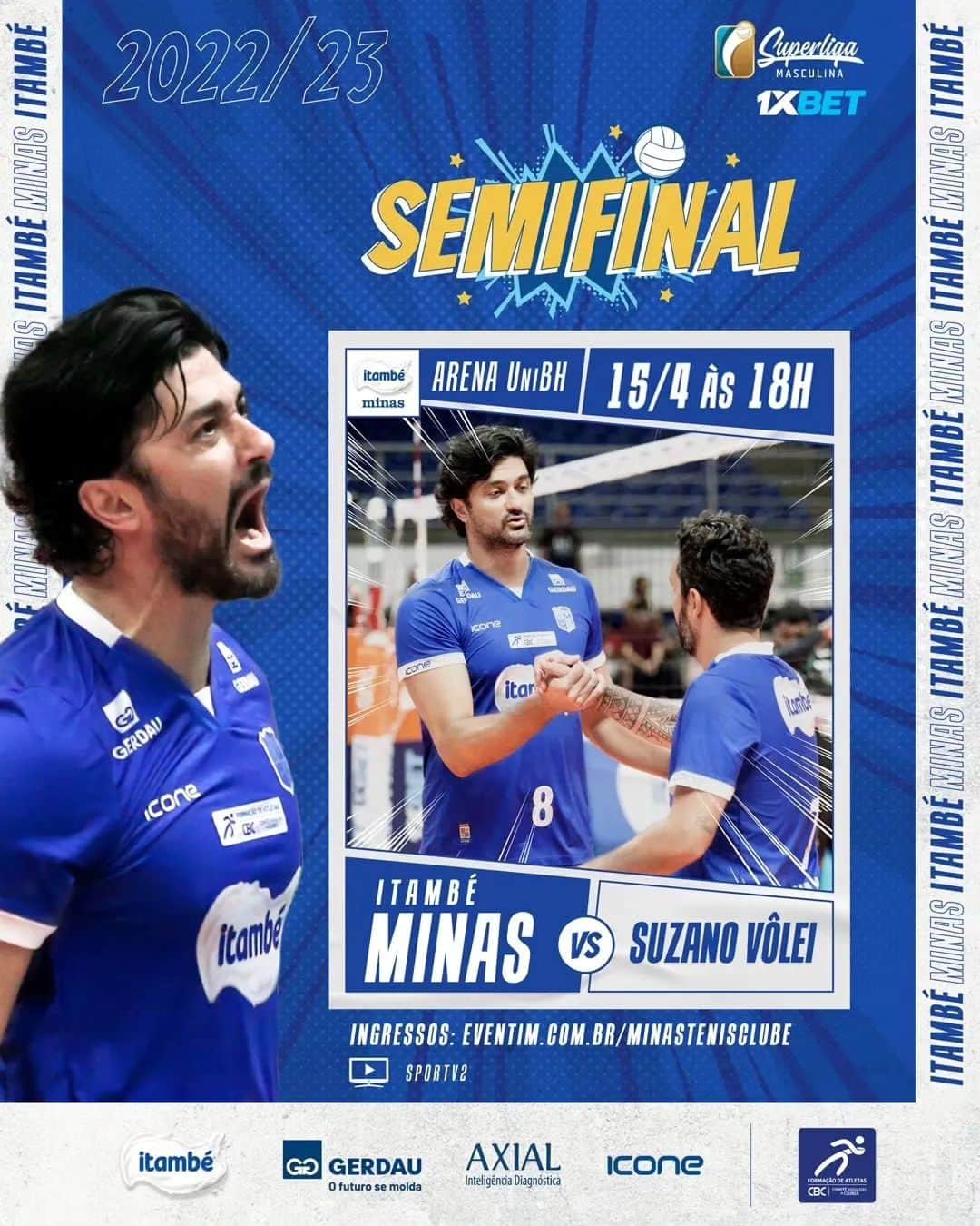ウィリアム・アルジョナのインスタグラム：「#VCFAZPARTEDAMAGIA🧙‍♂️  #Repost @mtcvolei  • • • • • • 💪🏻 TÁ NA HORA DA BATALHA!   💙 🏐 Superliga 1XBET Masculina - Semifinal   - Jogo 1 🔥 Itambé Minas x Suzano Vôlei  📅 15/4 (sábado), às 18h  📍Arena UniBH  📺 Transmissão: @sportv 2 🎟️ Ingressos: eventim.com.br/minastenisclube e na bilheteria do Ginásio no dia do jogo   💻 Saiba mais em minastenisclube.com.br #VaiMinas #ItambéMinas #Volleyball #SuperligaMasculina #ParedaoAzul」