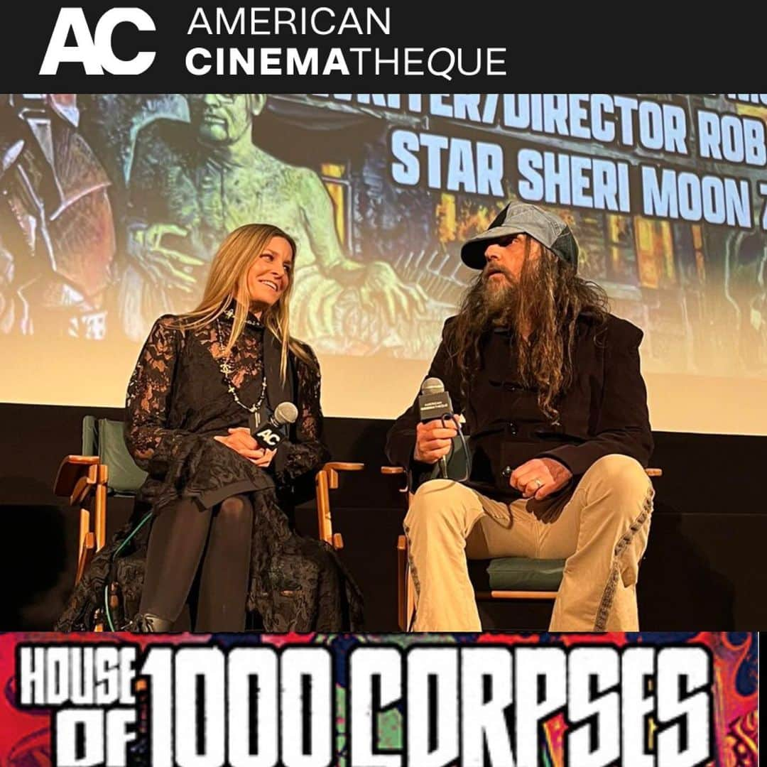 ロブ・ゾンビさんのインスタグラム写真 - (ロブ・ゾンビInstagram)「A big thanks to all the CORPSE-HEADS for coming out last night to our special screening of HOUSE OF 1000 CORPSES. ☠️ another big thanks to @am_cinematheque and the AREO THEATRE for projecting a great 35mm print of the film 🎥. Both @sherimoonzombieofficial and I haven’t seen the film on the big screen in 20 years, not since it’s original premiere. #robzombie #sherimoonzombie #houseof1000corpses」4月15日 2時52分 - robzombieofficial