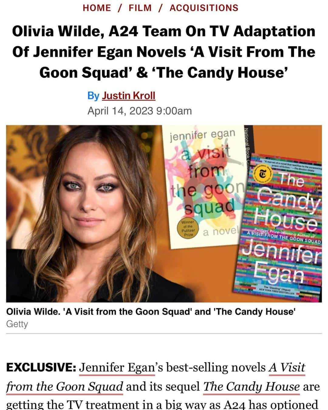 オリヴィア・ワイルドのインスタグラム：「Mom’s been busy. Very excited about this. Go read these books immediately if you haven’t. Jennifer Egan is a genius and this is going to be a lot of fun.」