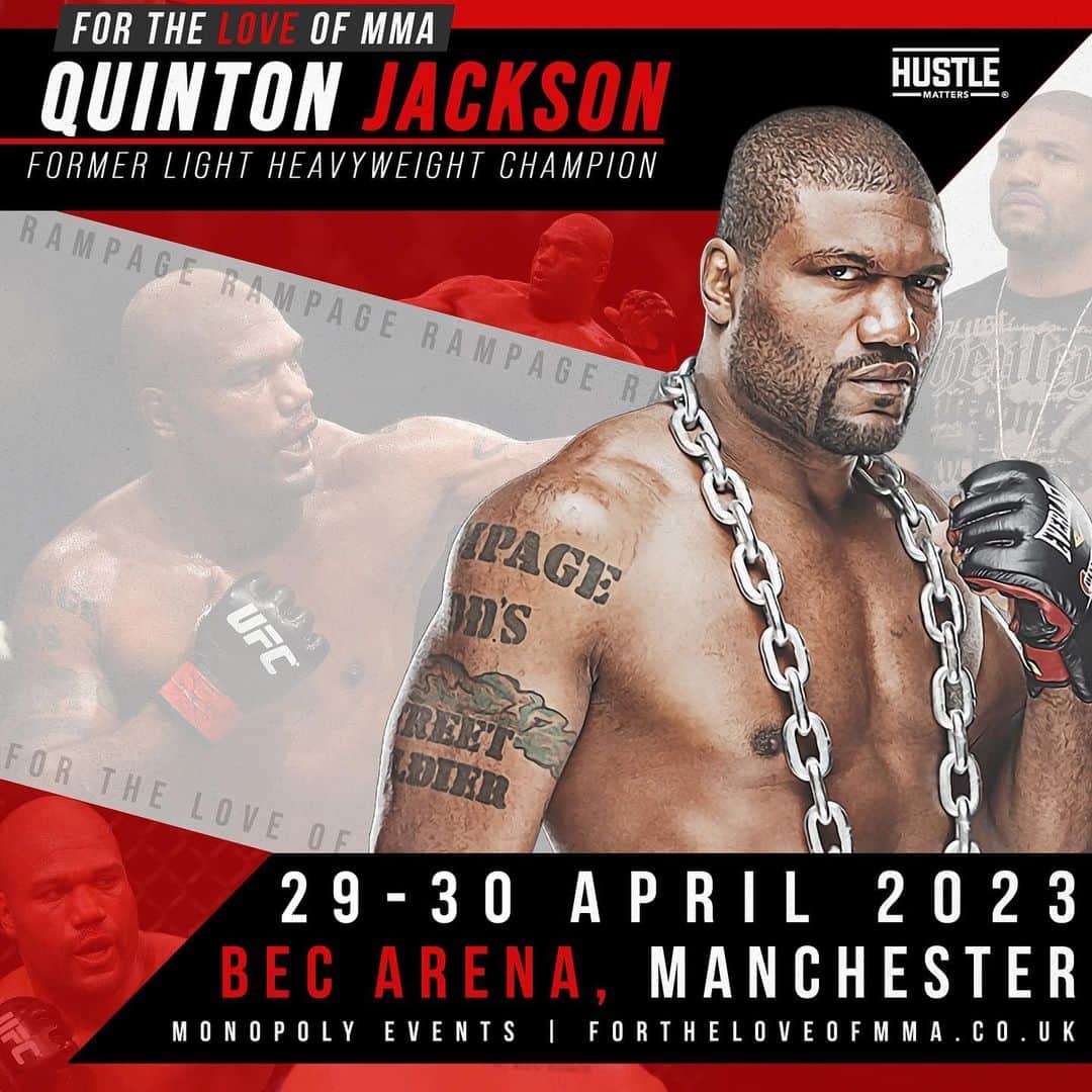 クイントン・ジャクソンさんのインスタグラム写真 - (クイントン・ジャクソンInstagram)「UK!! In TWO WEEKS come meet @rampage4real and the stars of MMA at @fortheloveofmma Saturday & Sunday, April 29-30th at the BEC Arena in Manchester 🇬🇧 If you’re a fan of combat sports, you won’t wanna miss it! 👊🏽 #RampageJackson #HustleMatters #MMA #Bellator #bellatormma #ufc #ufcfighter #theateam  🎟 For tickets / info visit: www.fortheloveofmma.co.uk」4月15日 6時47分 - rampage4real