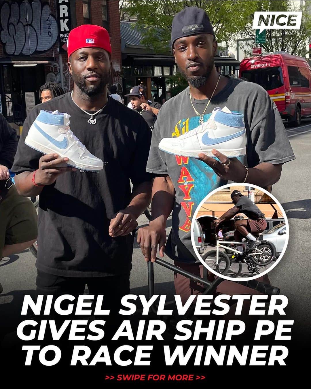 Nice Kicksさんのインスタグラム写真 - (Nice KicksInstagram)「@nigelsylvester held a bike race in NYC today and gave the winner a free pair of his Jordan Air Ship PEs 🚲🔥」4月15日 7時17分 - nicekicks