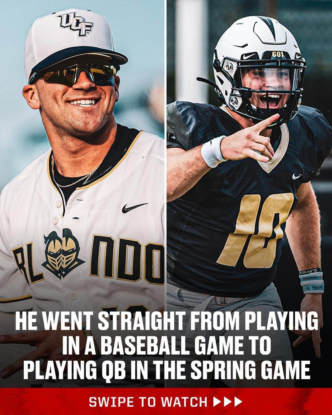 スポーツセンターのインスタグラム：「John Rhys Plumlee played in the UCF baseball game today, then immediately left to go play QB in the UCF football spring game 💪  (🎥: @john_rhys_plumlee, @ucf.baseball)」