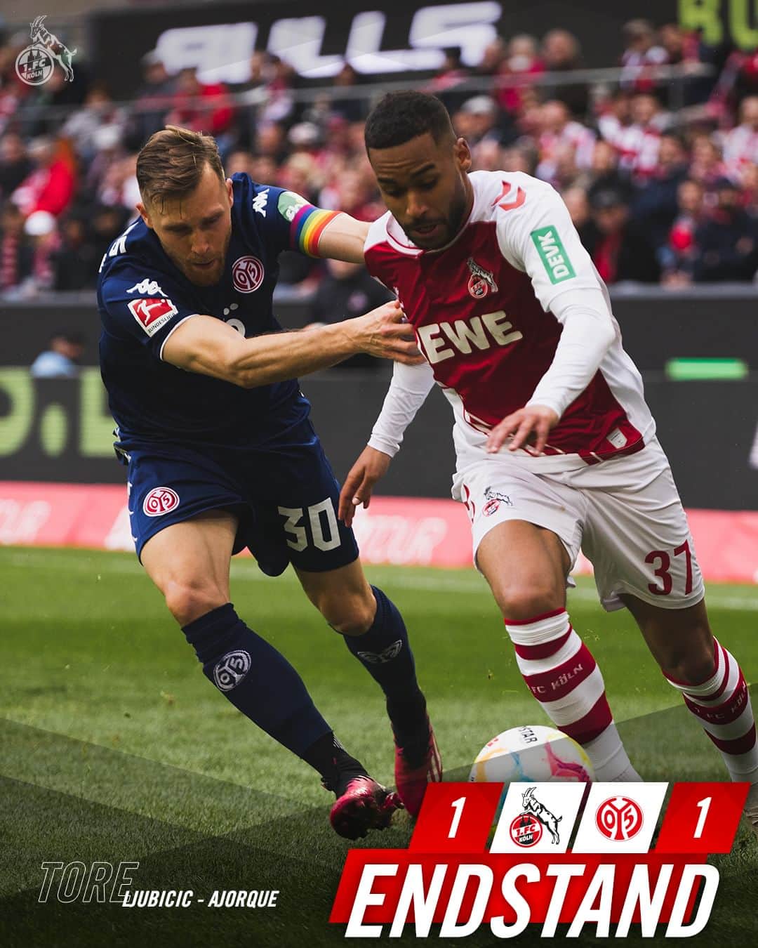 1.FCケルンのインスタグラム：「Ein Punkt, der mehr als verdient ist! ___ 🐐1:1 🎊 (90.) #KOEM05 #effzeh」