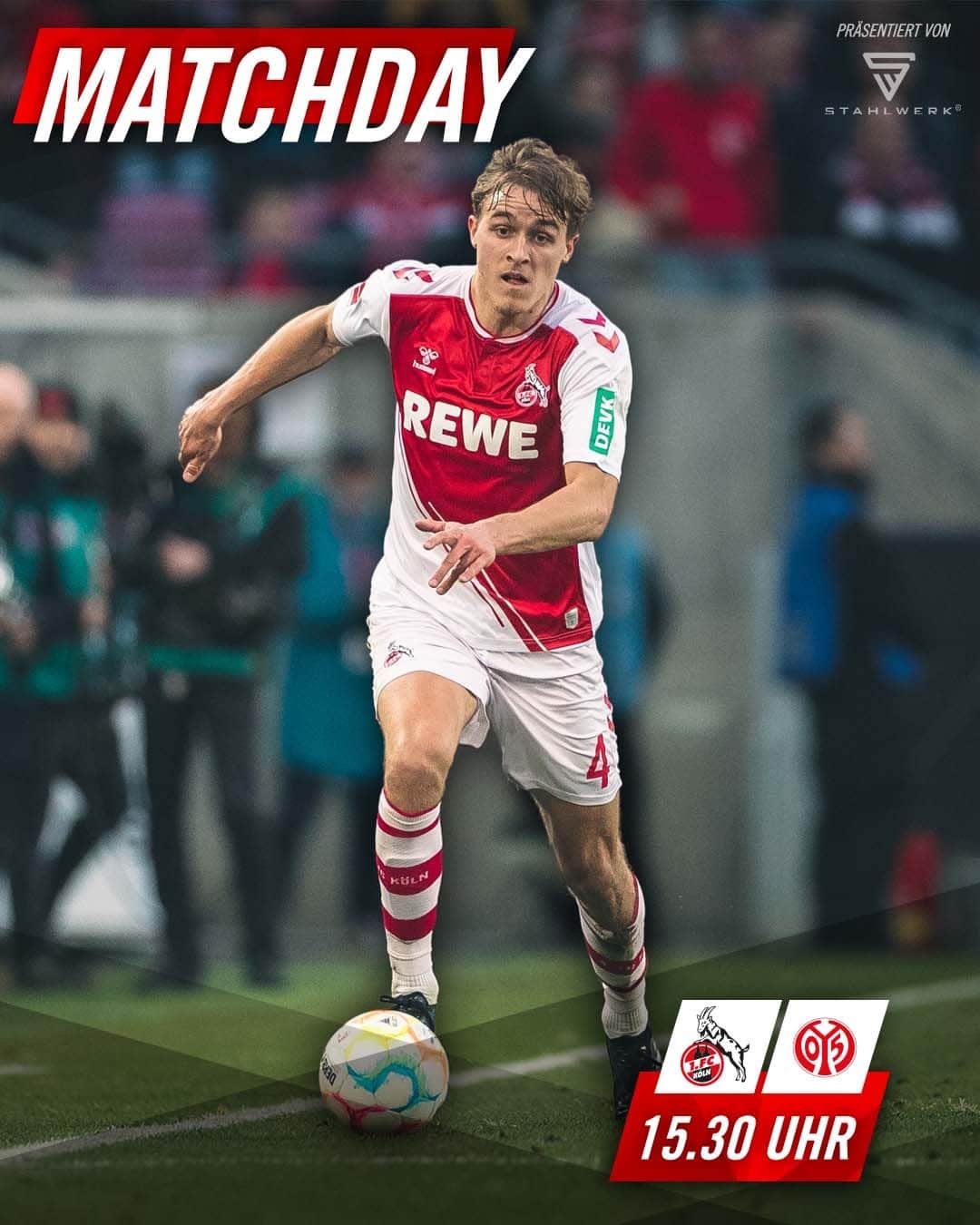 1.FCケルンのインスタグラム：「🔥 Matchday 🔥 Der #effzeh empfängt Mainz im RheinEnergieSTADION. 🏟️ Wer glaubt an den Heimsieg? 🙋‍♂️  📺 Live auf Sky 📻 Im FC-Radio 📱 Im Liveticker in der FC-App ___ #KOEM05 wird präsentiert von @stahlwerkschweissgeraete.」