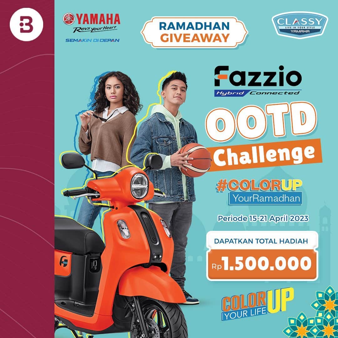 のインスタグラム：「Hi Beauties! Beautynesia x @yamahaindonesia mau bagi-bagi THR nih! Yuk ikutan #ColorupYourRamadhan OOTD Challenge bersama Yamaha Fazzio dan menangkan hadiah E-Wallet sebesar Rp1,500,000 untuk 5 orang pemenang! Dan hadiah menarik lainnya! Caranya gampang banget kamu cuma perlu :  1. Follow @beautynesia.id dan @yamahaindonesia  2. Upload OOTD terkece di Feed / Reels kamu pada saat hari Raya dan jelaskan kenapa kamu memilih menggunakan outfit tersebut 3. Tag 1 orang teman kamu yang berani ikutan challenge ini 4. Tag ke @beautynesia.id dan Yamaha Motor Indonesia 5. Gunakan hashtag #FazzioOOTDChallenge #ColorupYourRamadhan #ColorUpYourLife  6. Likes dan comment terbanyak bisa menjadi pemenang Periode challenge sampai 24 April 2023! Goodluck Beauties」