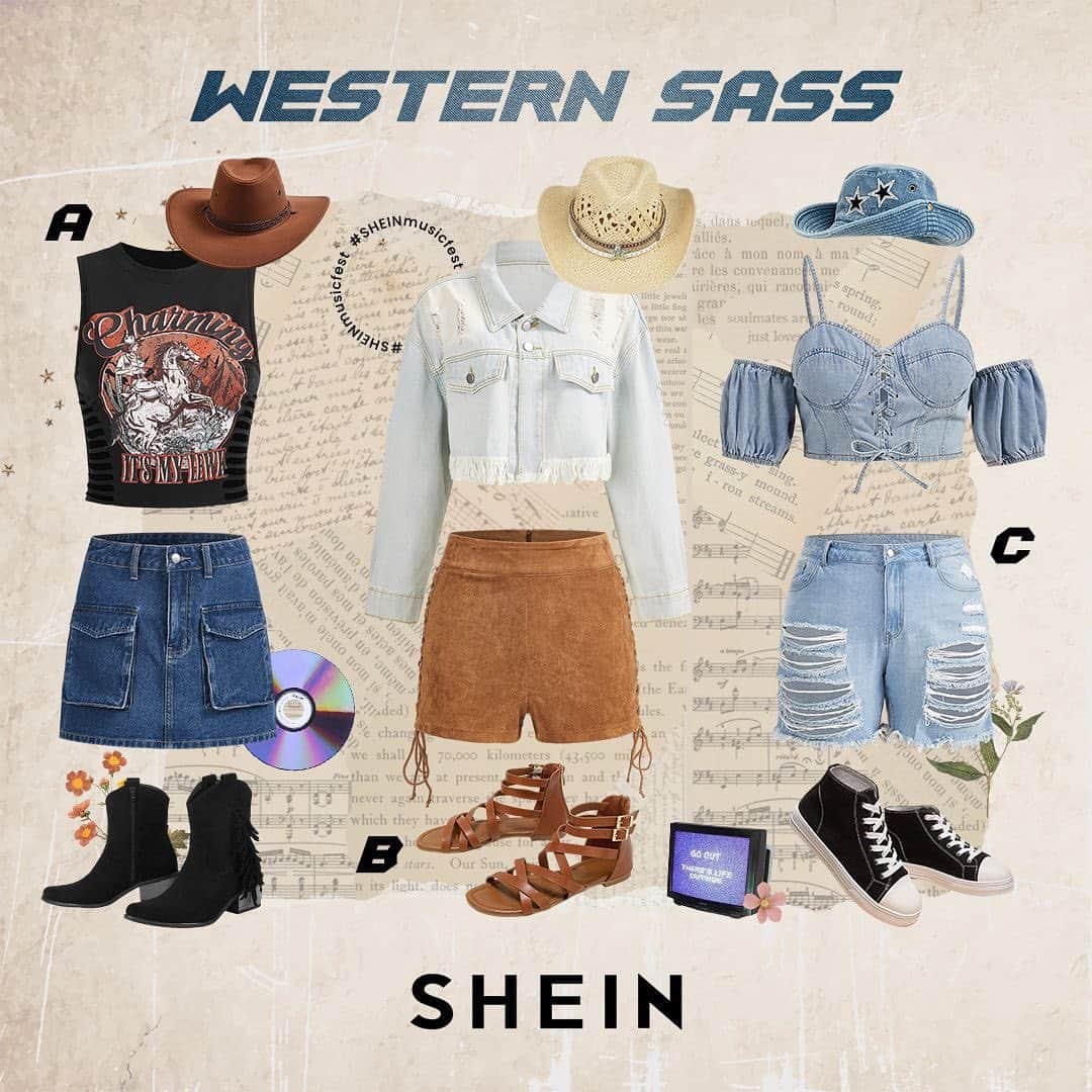 のインスタグラム：「Our Western Sass collection is putting the "wild" in wild west 🤠🙌  🔎14081985 13258089 13790968 14213243  #SHEINmusicfest」