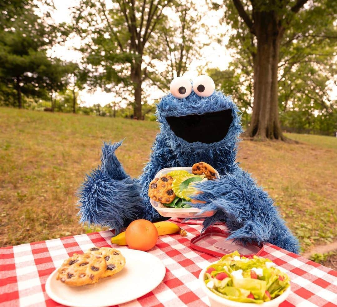 セサミストリートさんのインスタグラム写真 - (セサミストリートInstagram)「やさいと果物とクッキー。完璧なピクニックだ！(#クッキーモンスター）」4月15日 20時00分 - sesamestreetjapan