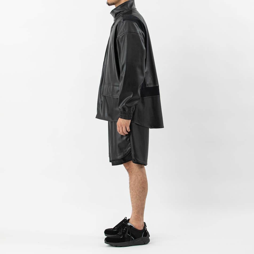 ミーンズワイルのインスタグラム：「MW-SH23101 Imitation Leather Magnet Blouson LAMP BLACK  MW-PT23102 Imitation Leather Shorts LAMP BLACK」